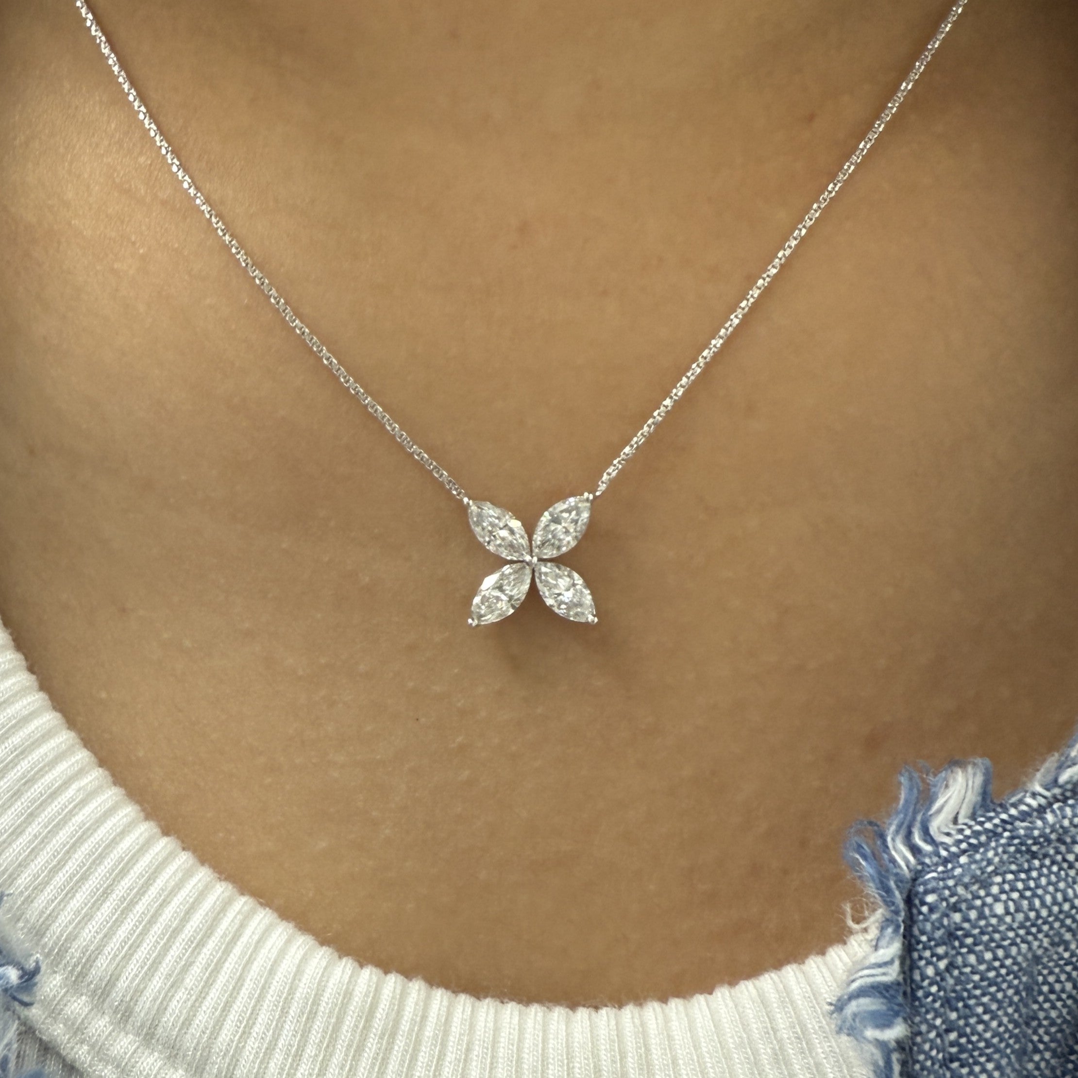 Lab Grown Diamond Marquise Shape Flower Pendant