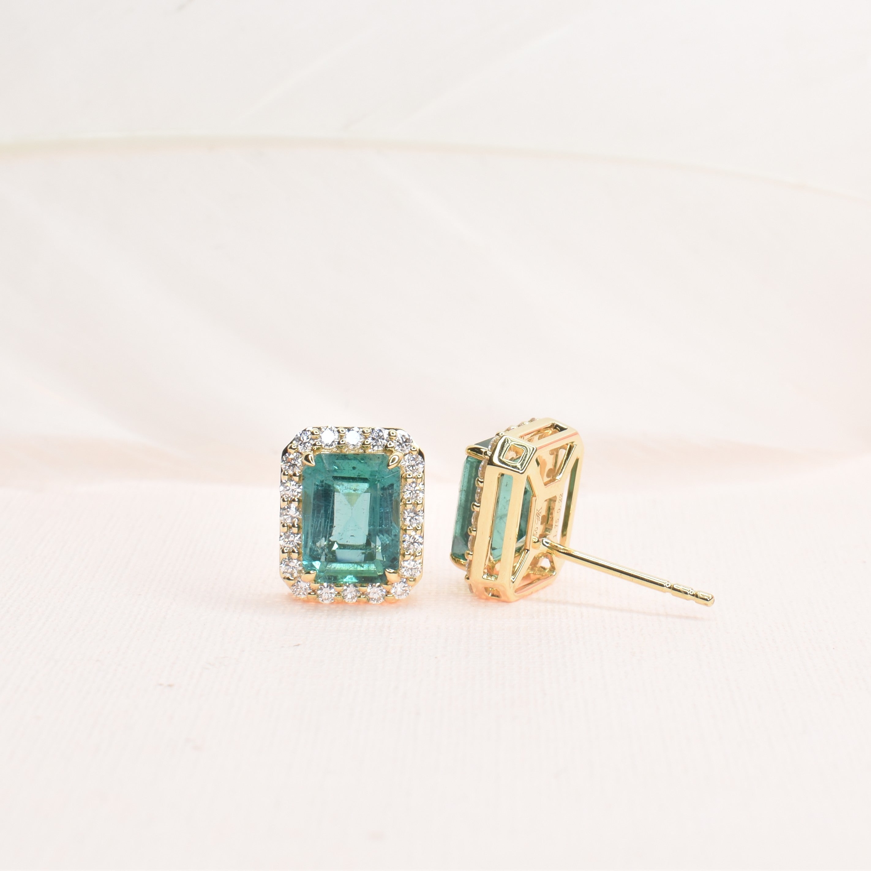 Emerald Earrings with Halo Diamond Setting