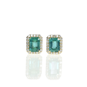 Emerald Earrings with Halo Diamond Setting