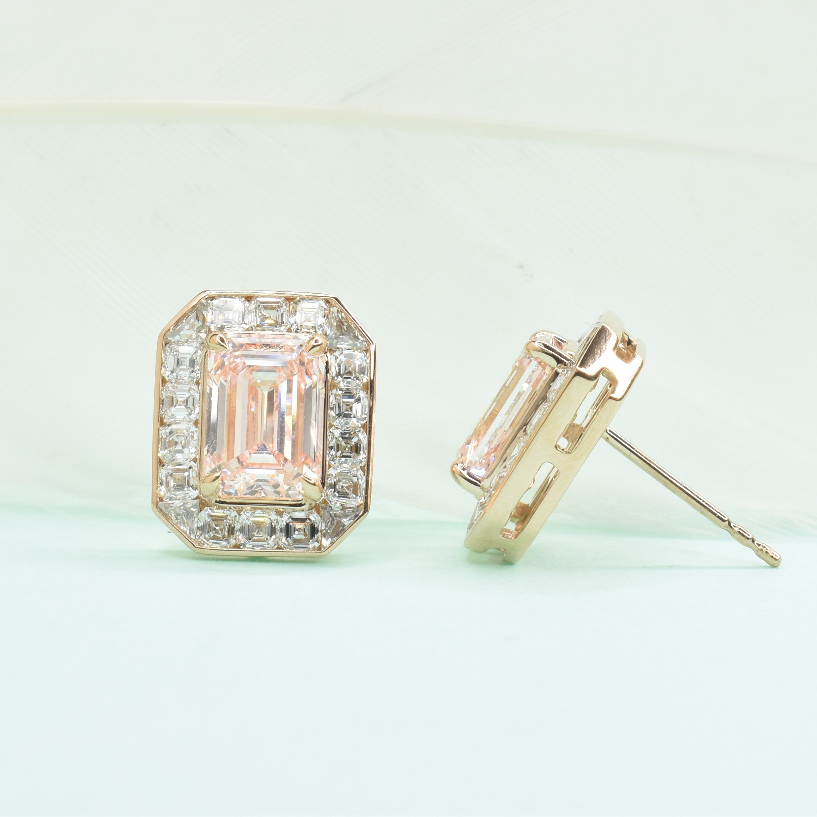 4ct Lab Grown Pink Emerald Cut Diamond Earrings
