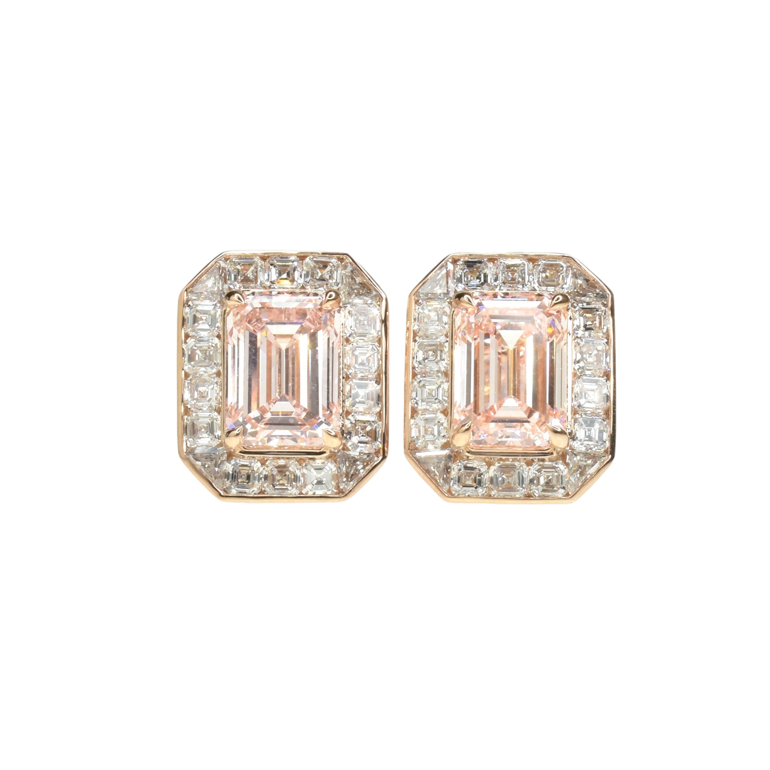 4ct Lab Grown Pink Emerald Cut Diamond Earrings