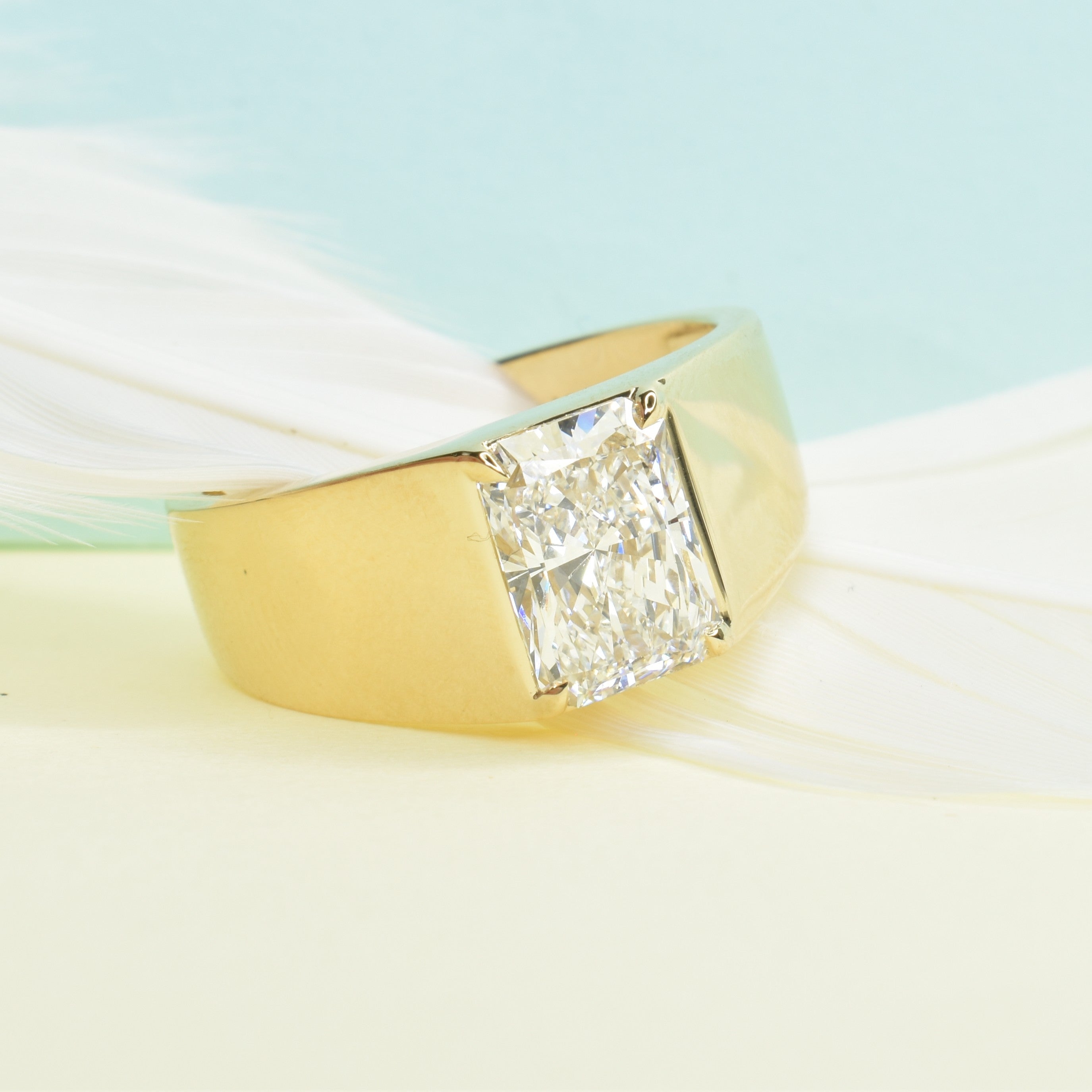 2.4ct Radiant Shape Lab Grown Diamond Ring with Wide Gold Band