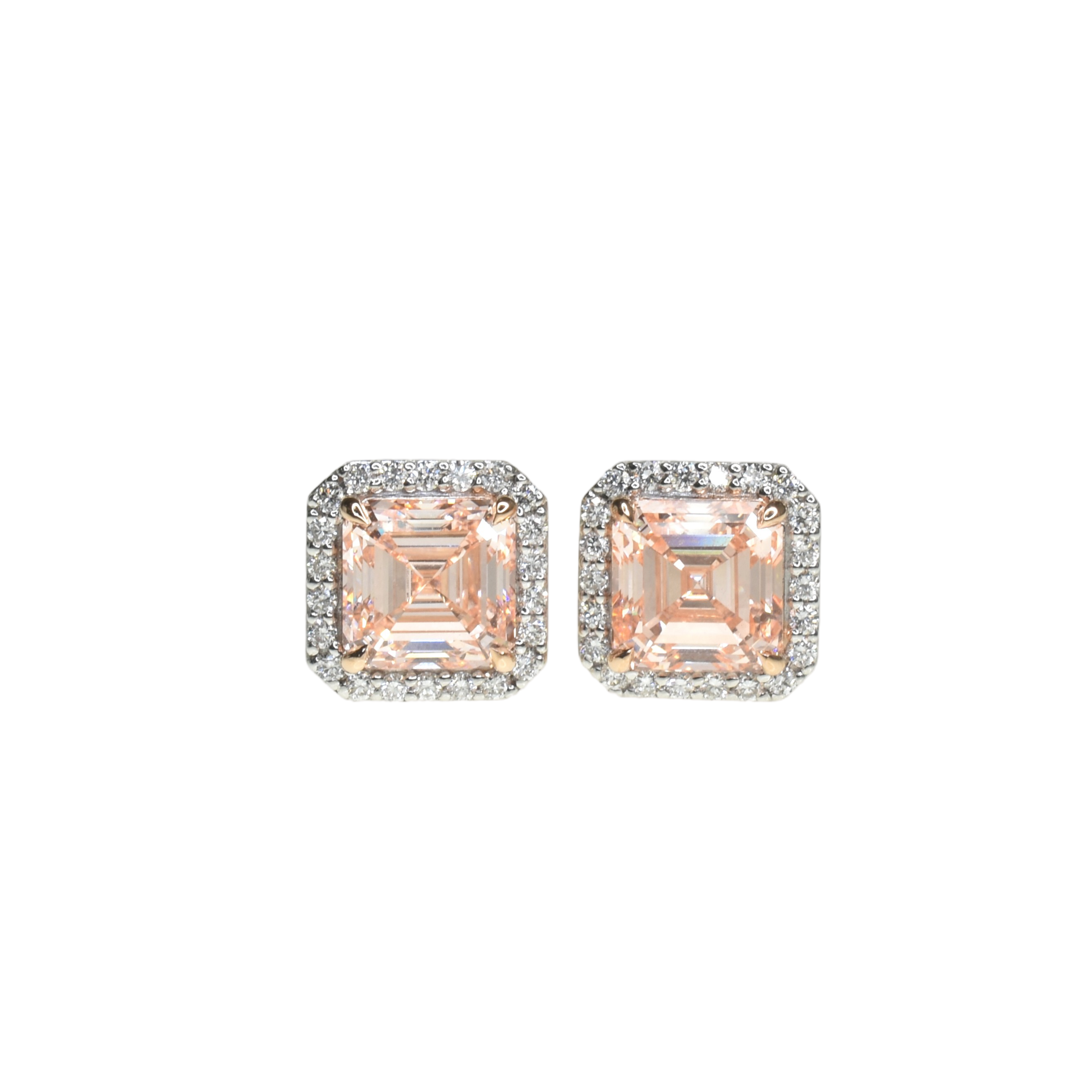 4ct Lab Grown Pink Asscher Cut Diamond Earrings