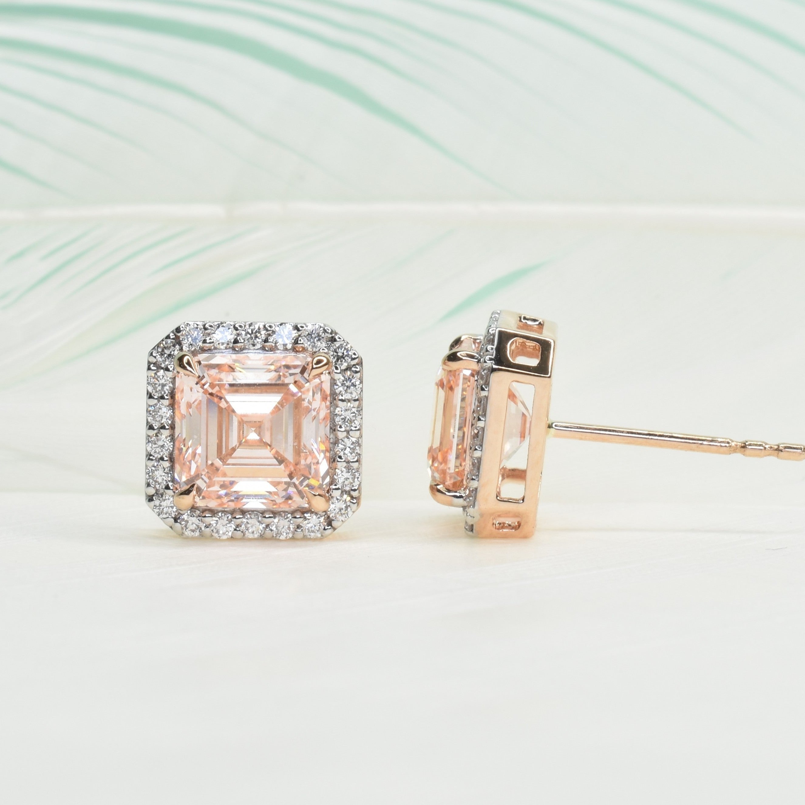 4ct Lab Grown Pink Asscher Cut Diamond Earrings