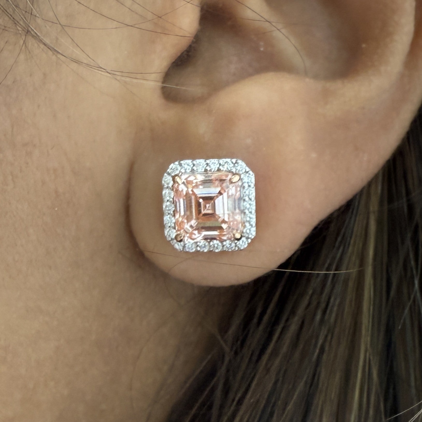 4ct Lab Grown Pink Asscher Cut Diamond Earrings