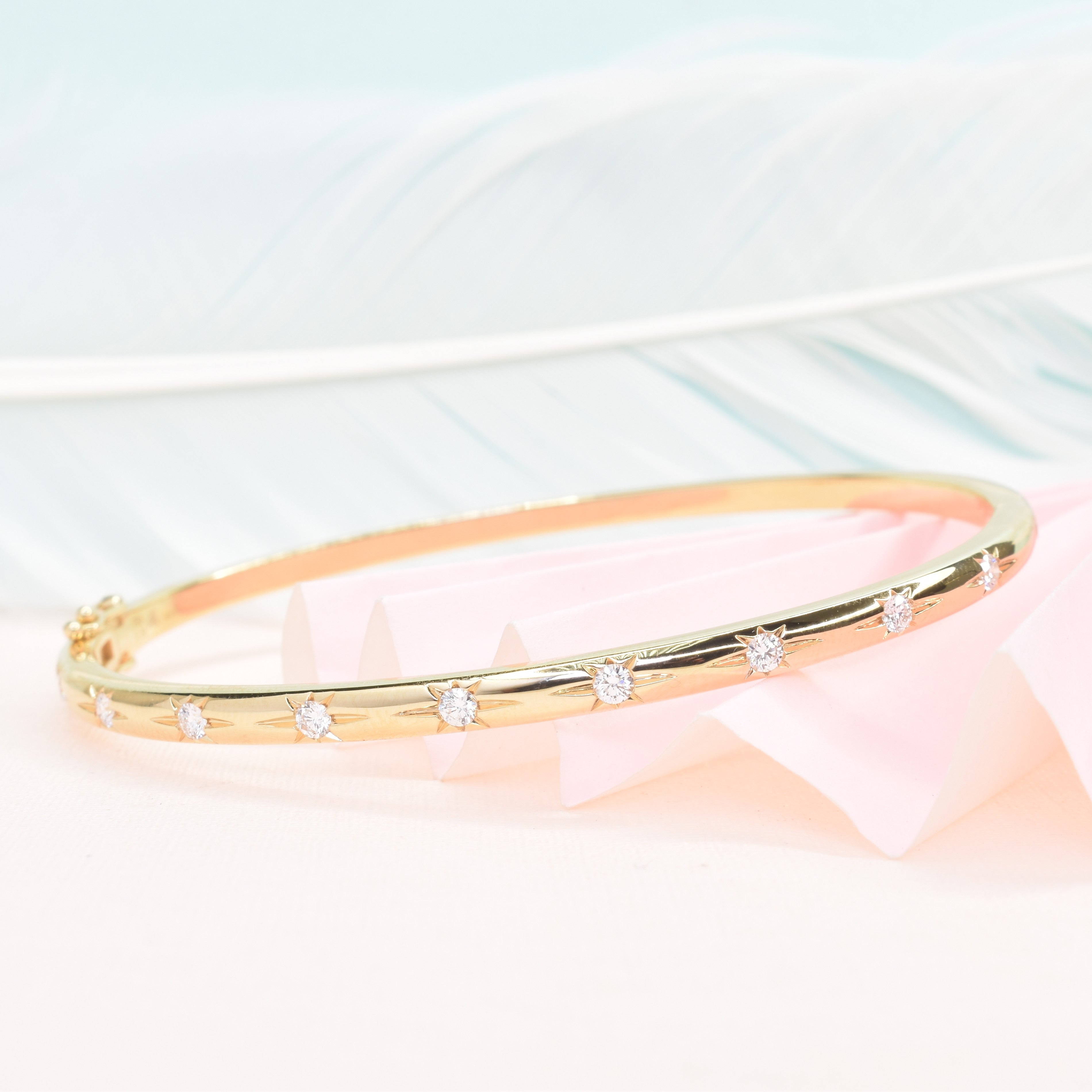 Starburst Gold Bangle with Diamonds 3mm Wide