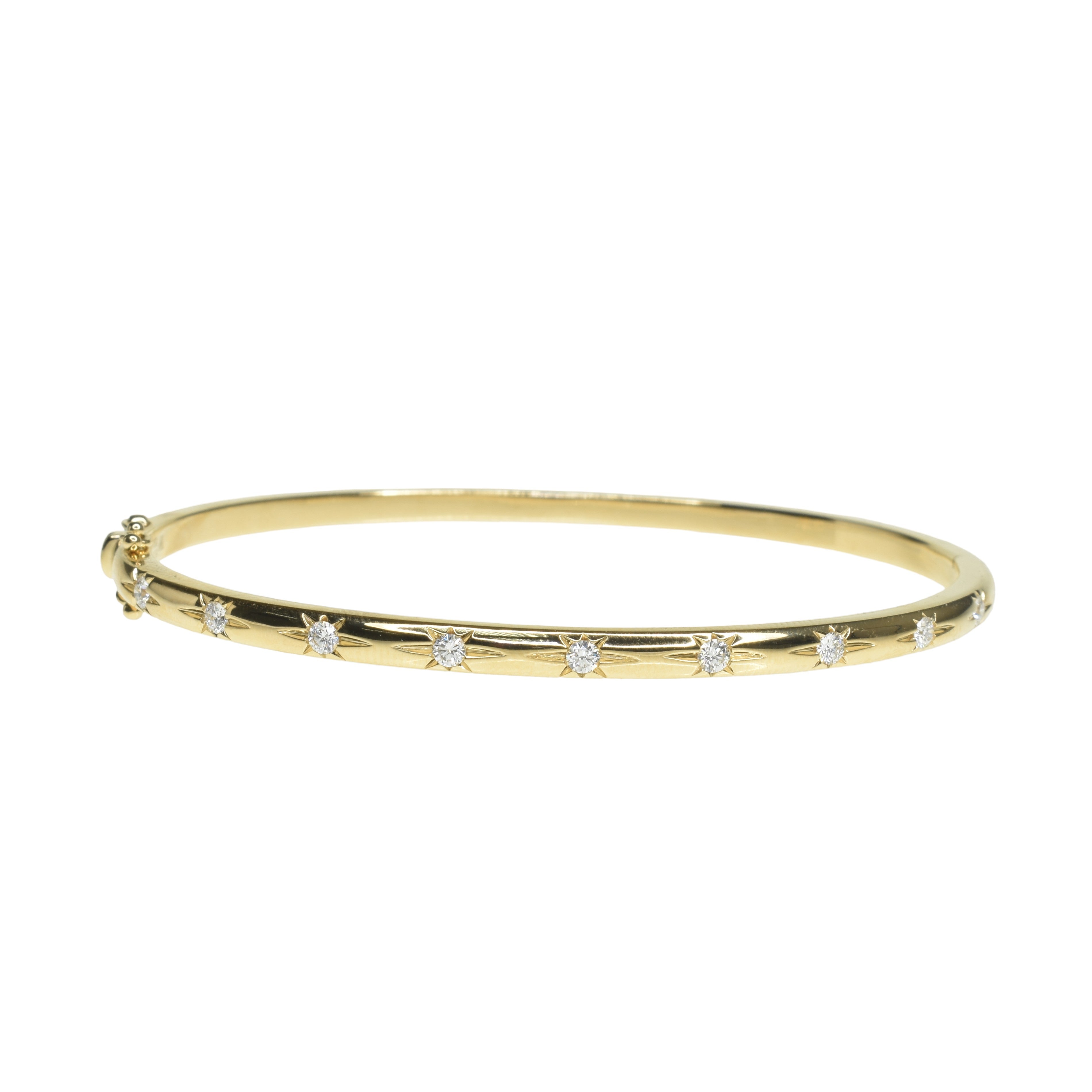 Starburst Gold Bangle with Diamonds 3mm Wide