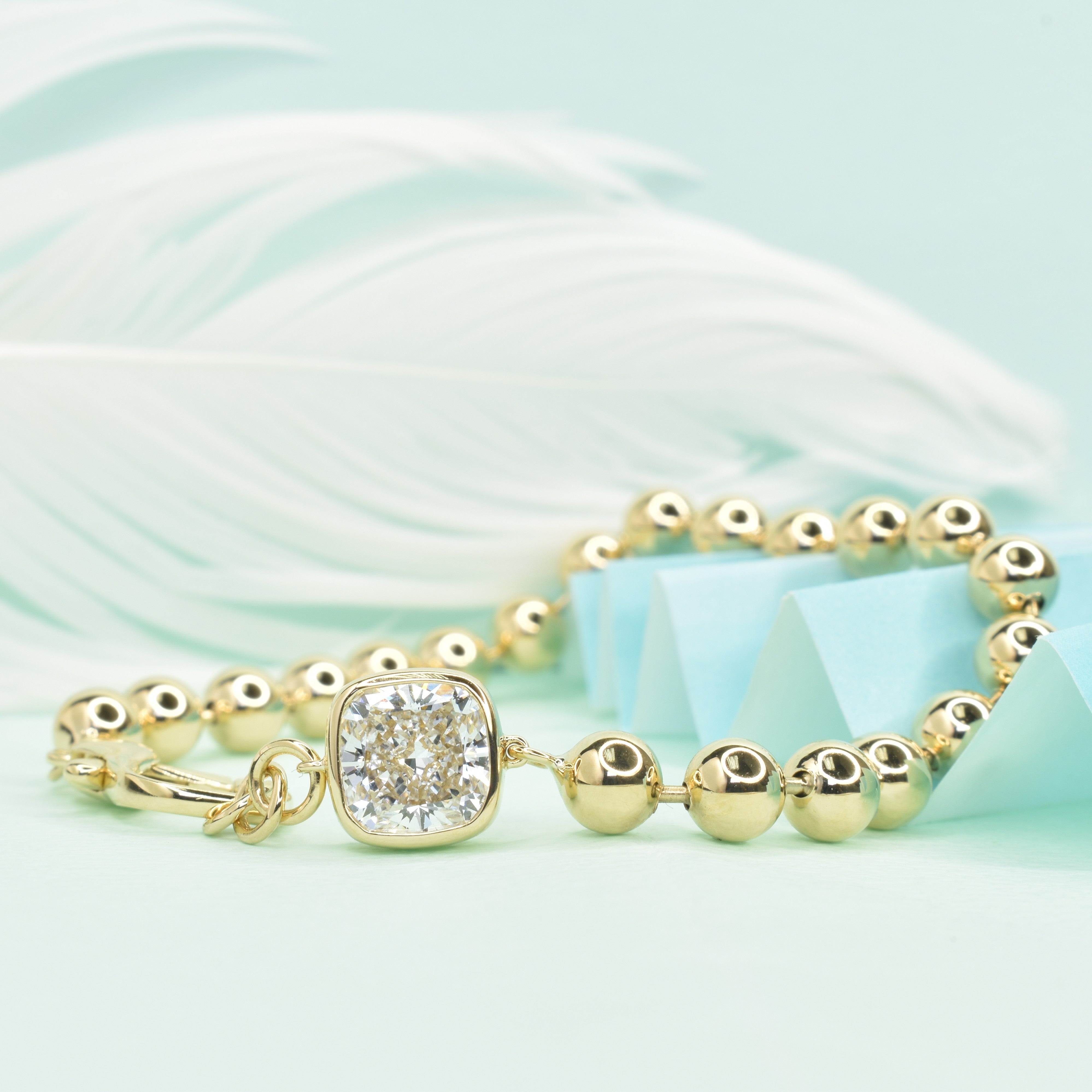 Lab Grown Diamond Cushion Cut 2ct Gold Bead Bracelet