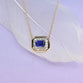 Octagon Shaped Blue Sapphire and Diamond Bezel Necklace