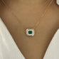 Octagon Shaped Emerald and Diamond Bezel Necklace