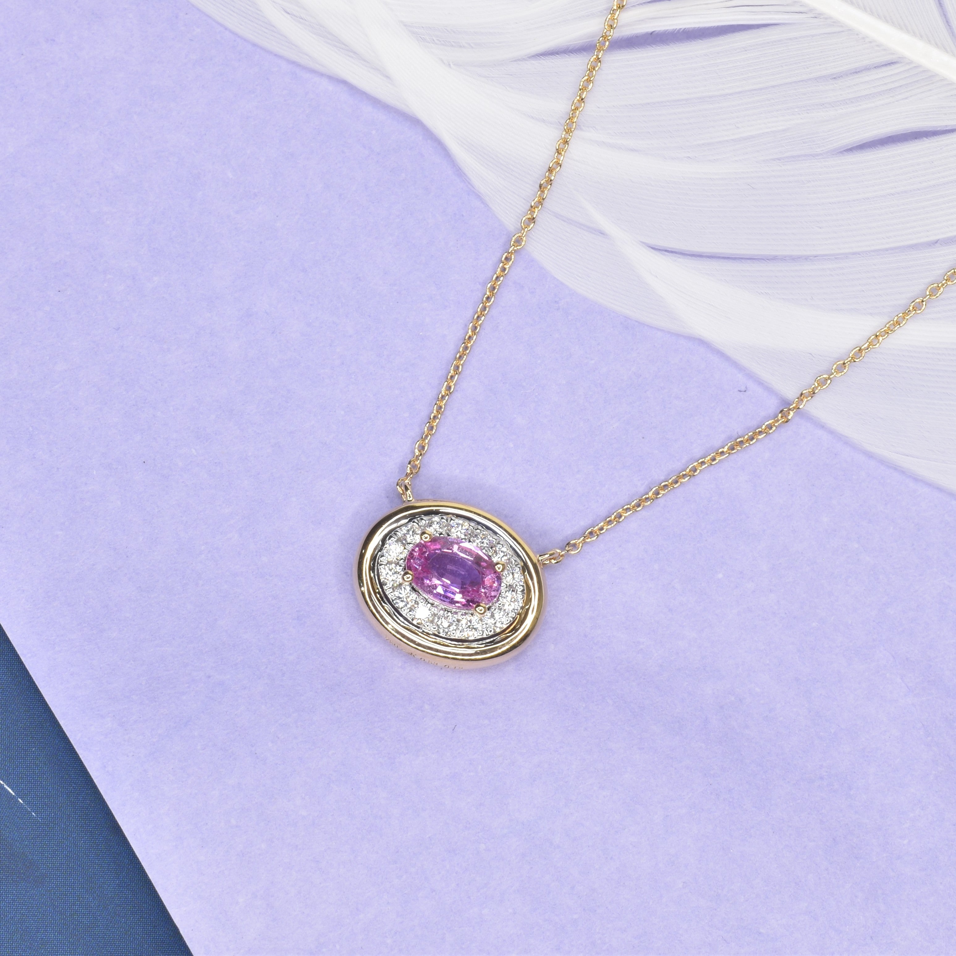Oval Bezel Necklace with Pink Sapphire and Diamonds