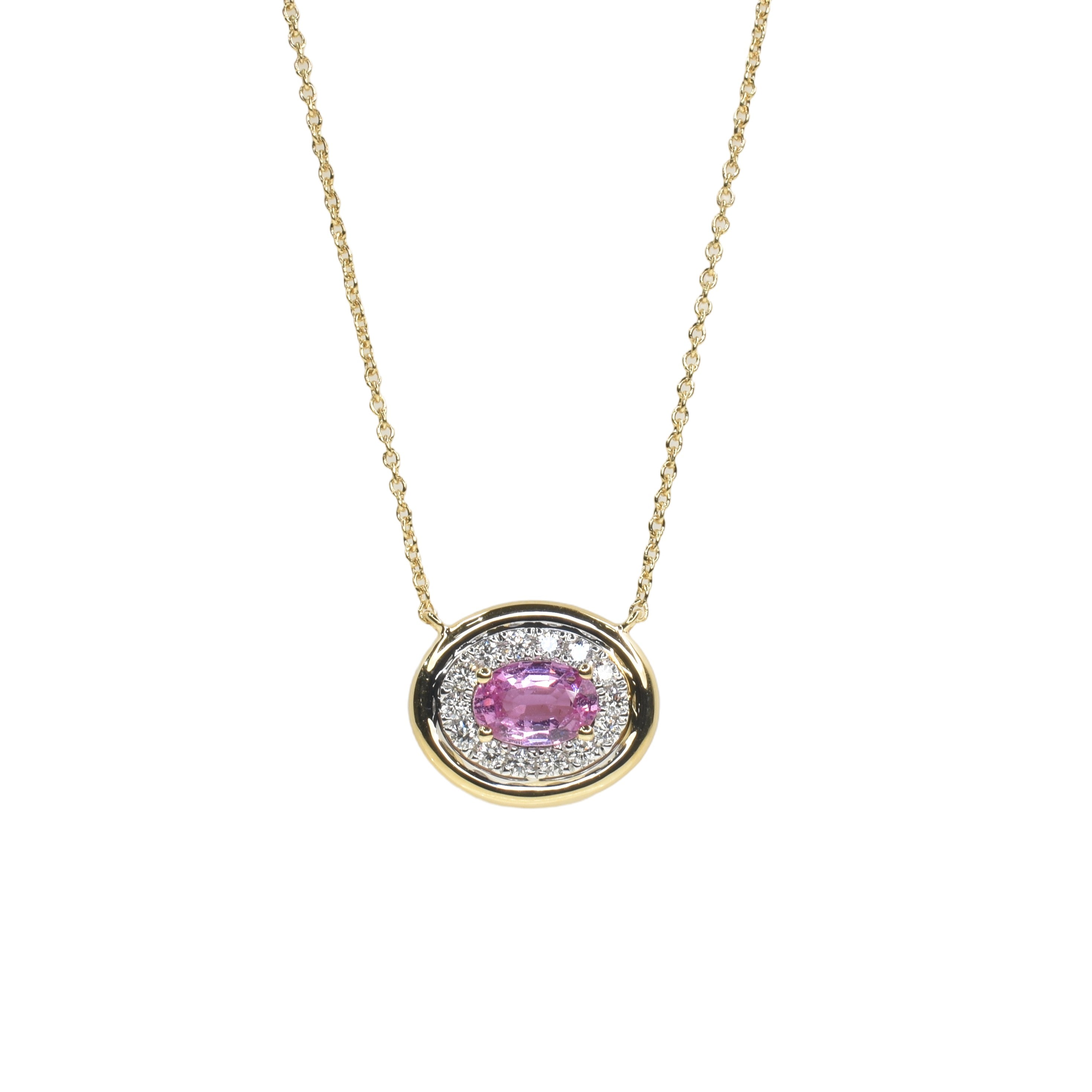 Oval Bezel Necklace with Pink Sapphire and Diamonds