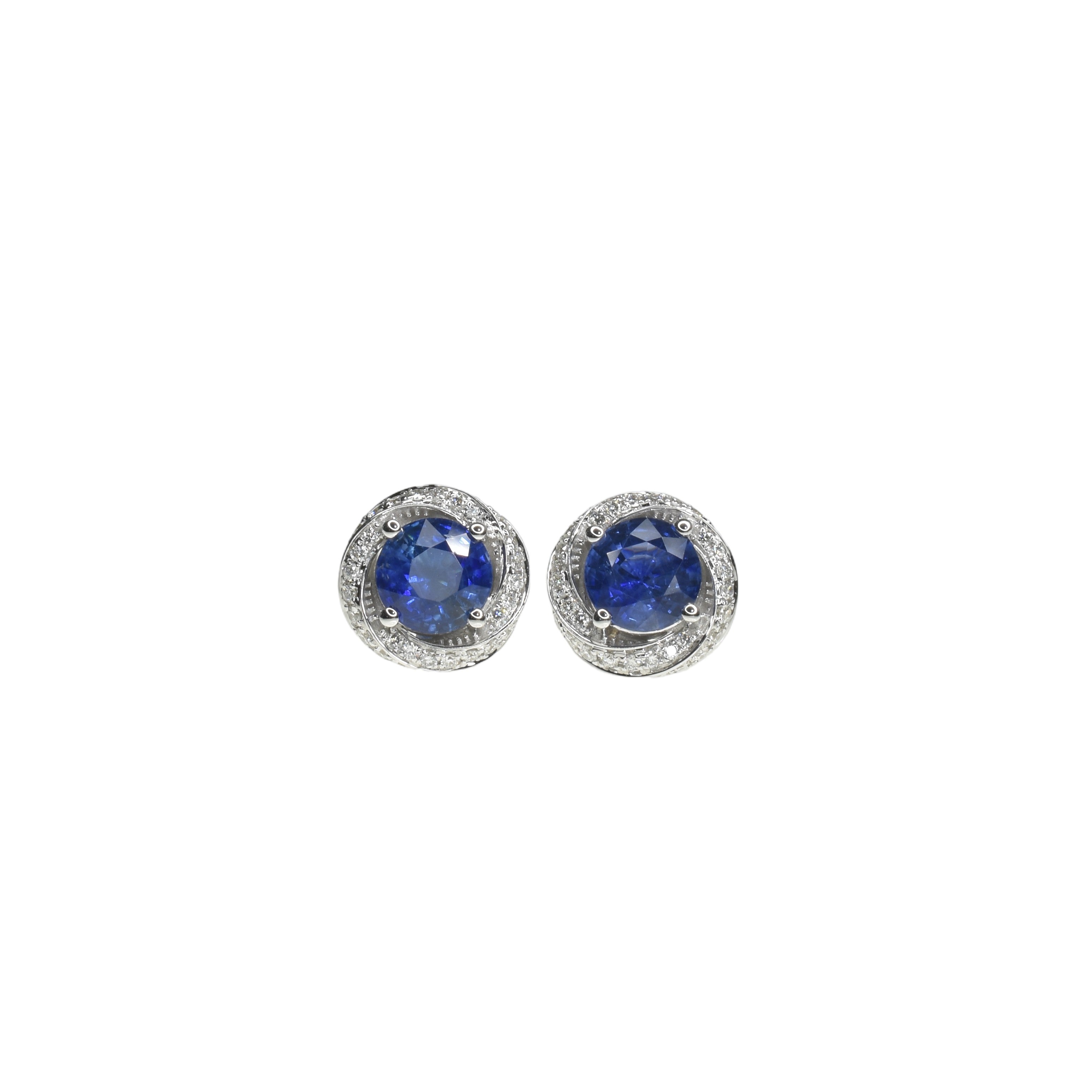 6mm Blue Sapphire Earrings with Twisted Halo
