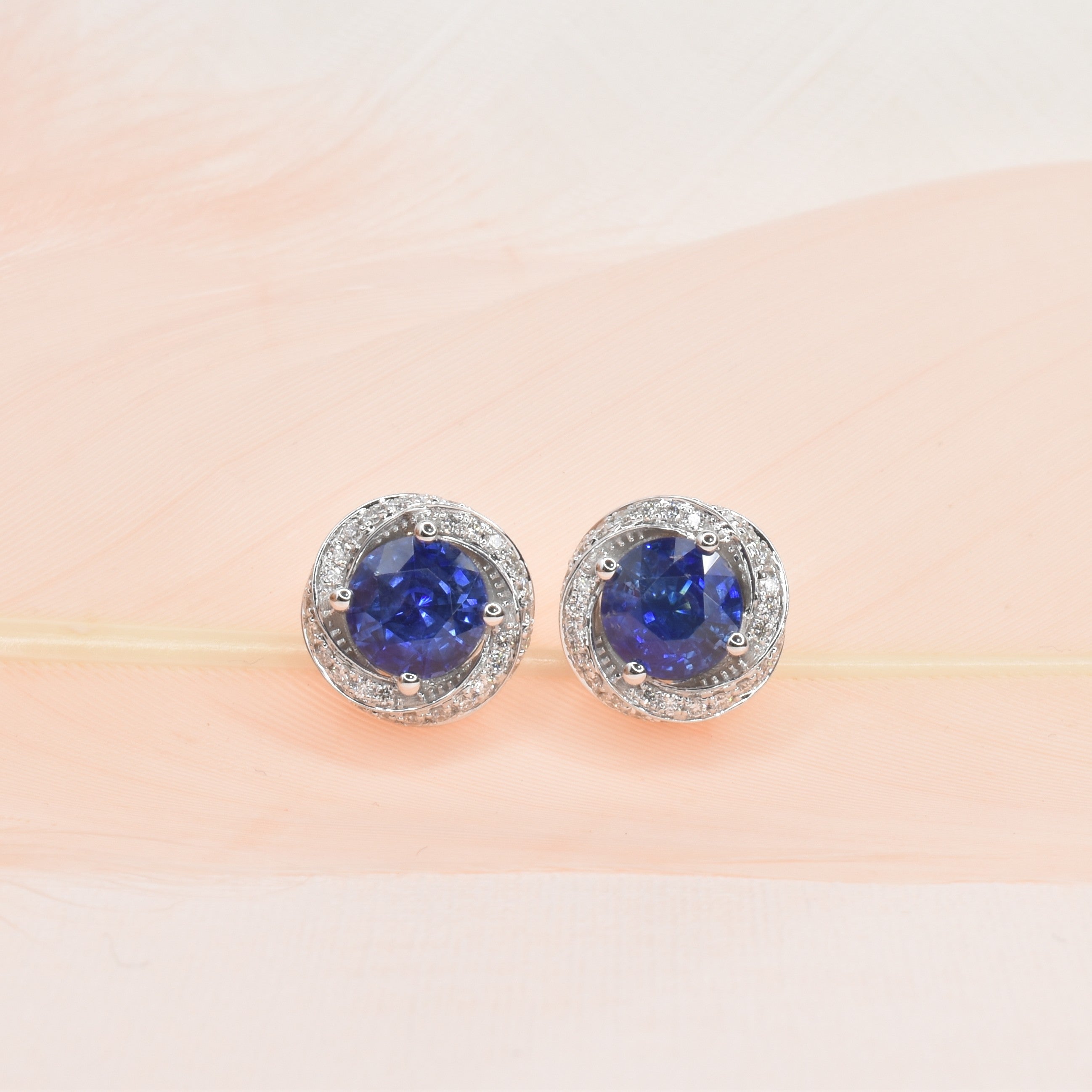 6mm Blue Sapphire Earrings with Twisted Halo