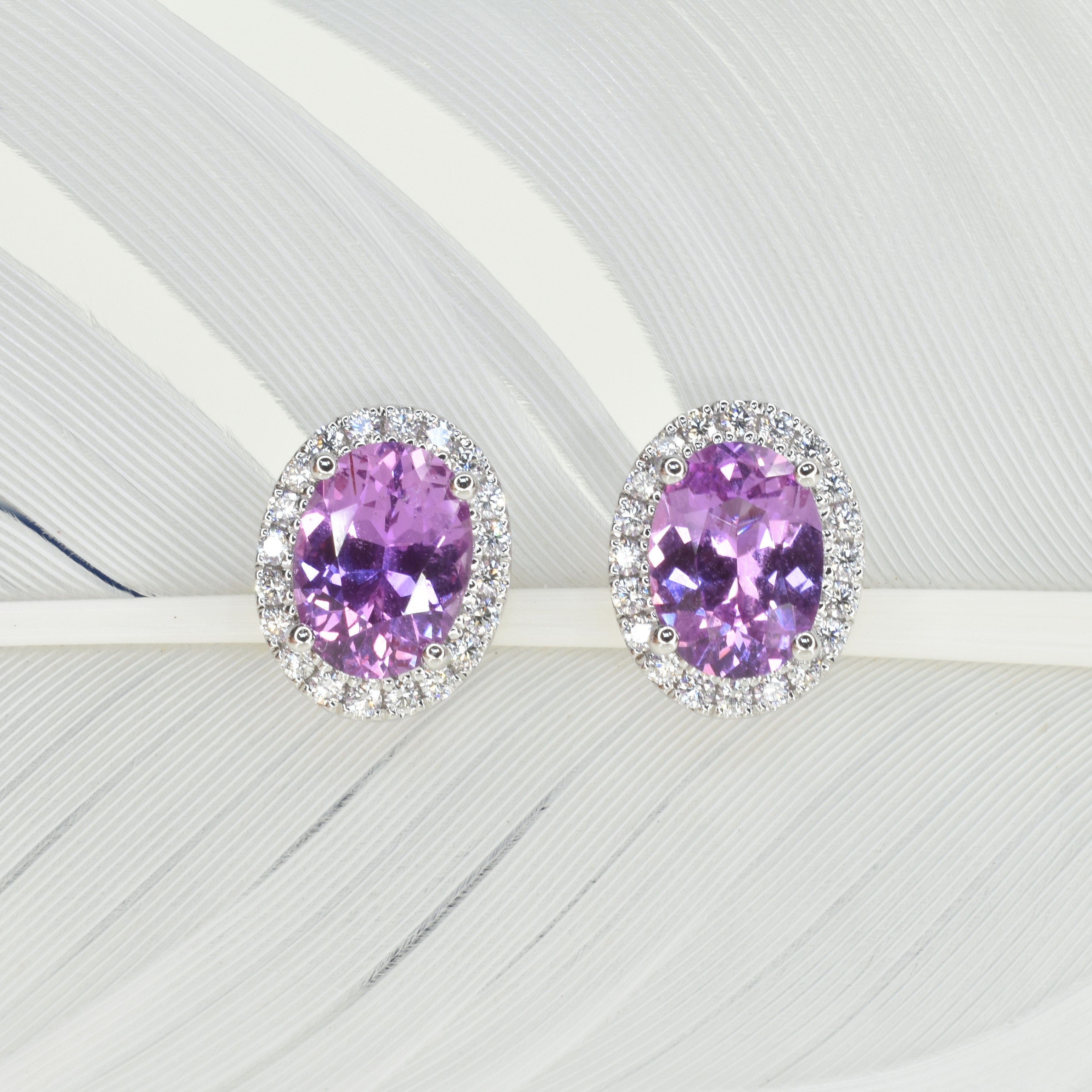 Pink Sapphire with Diamond Halo Earrings