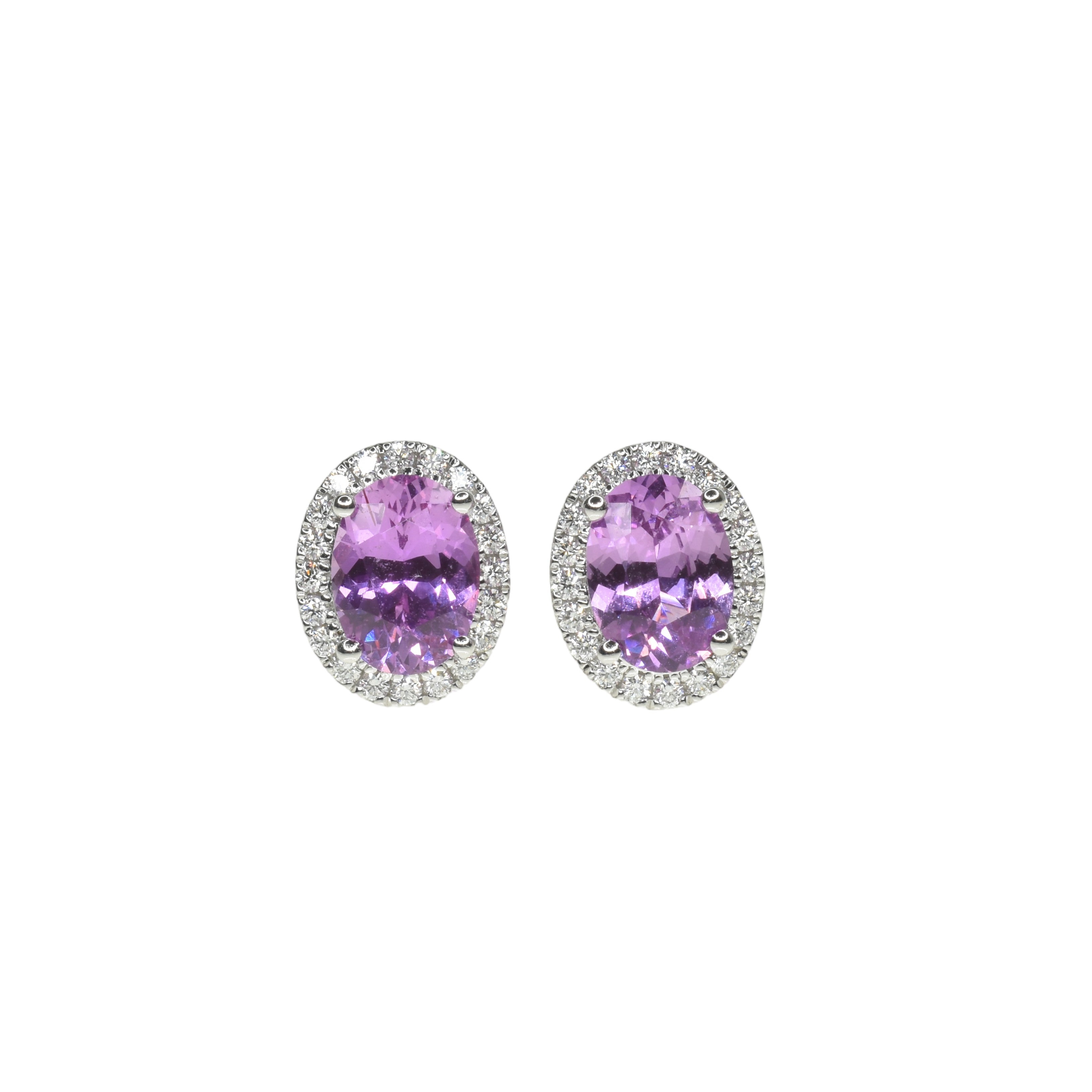 Pink Sapphire with Diamond Halo Earrings