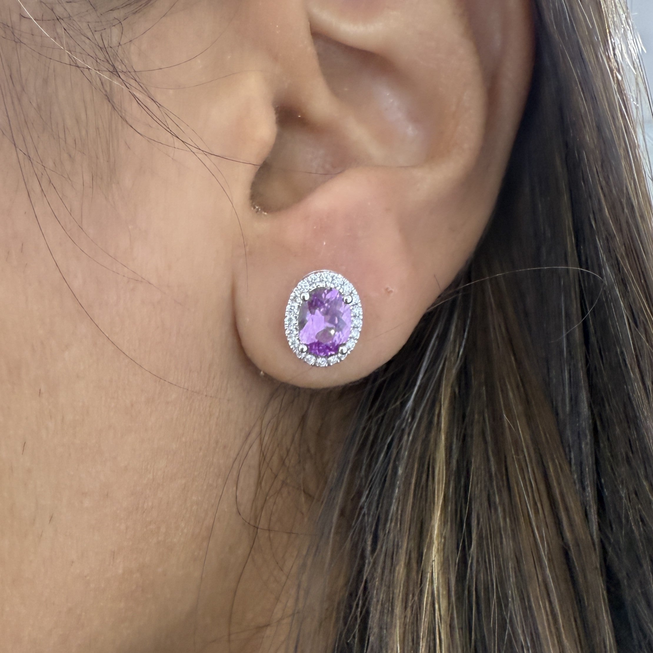 Pink Sapphire with Diamond Halo Earrings