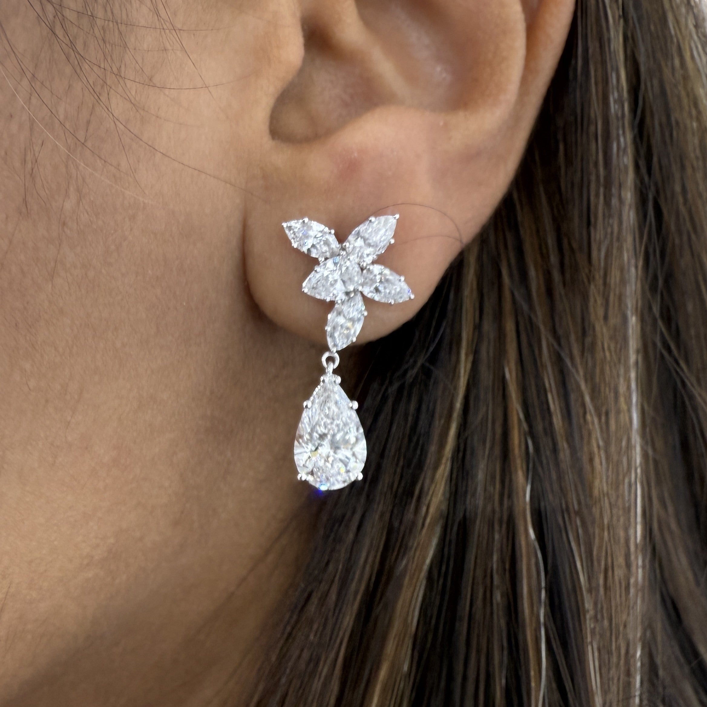 Lab Grown Diamond Floral Earrings with Pear Drops