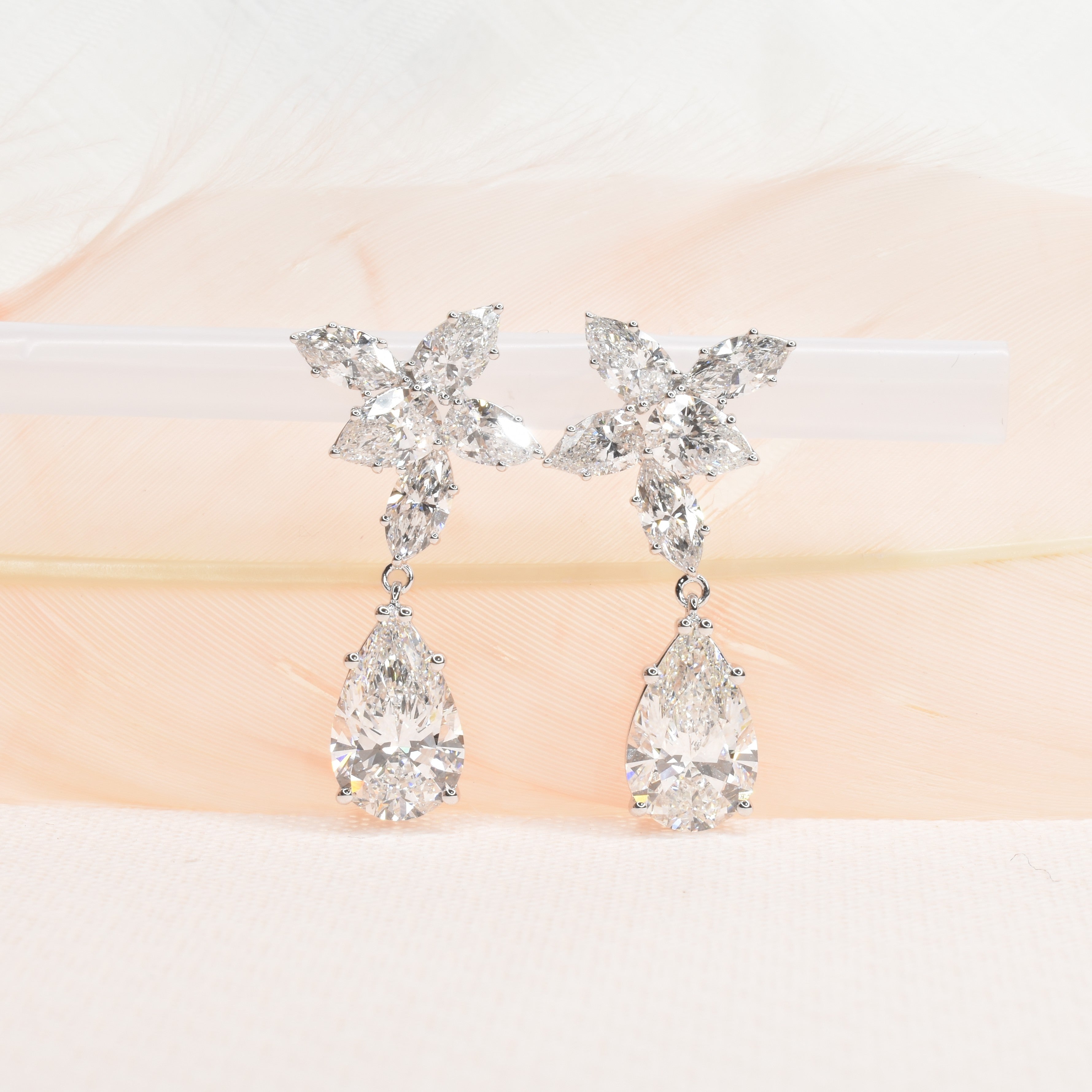 Lab Grown Diamond Floral Earrings with Pear Drops