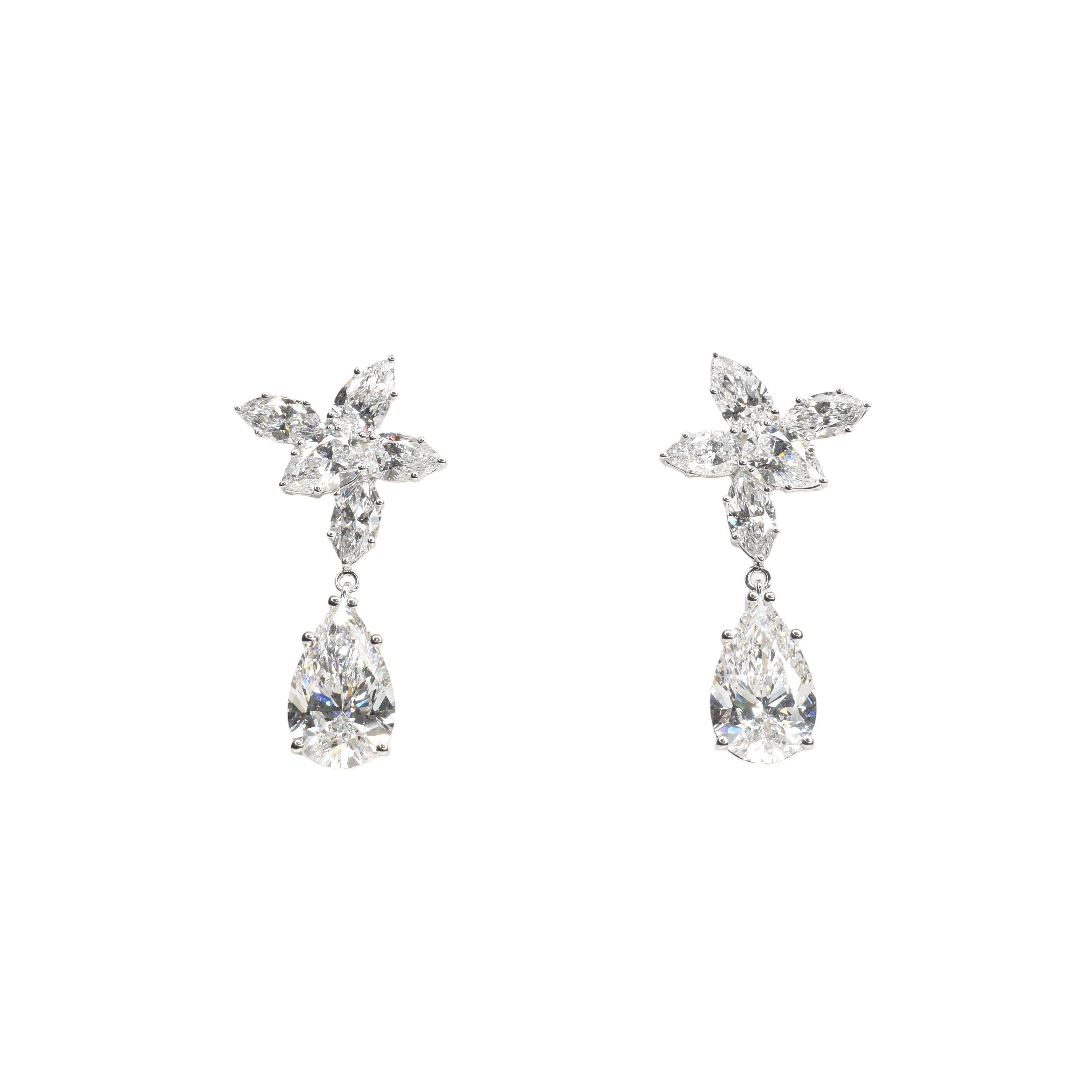 Lab Grown Diamond Floral Earrings with Pear Drops