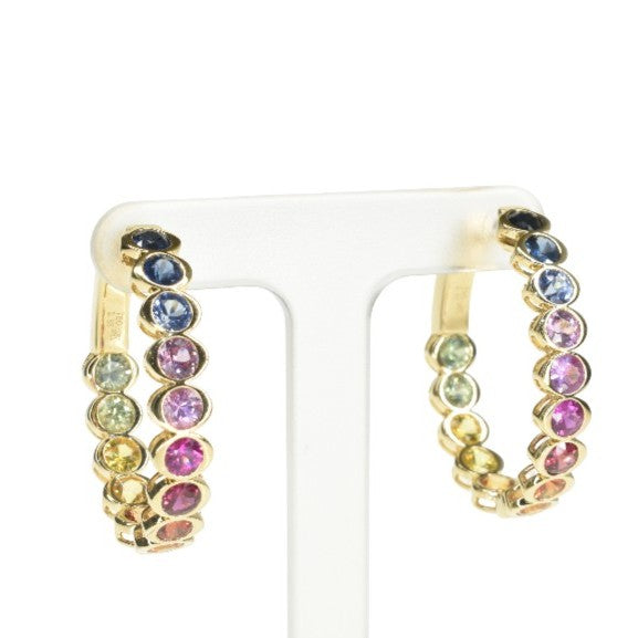 Rainbow Sapphire Bezel Set Earrings