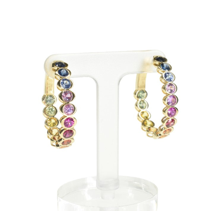Rainbow Sapphire Bezel Set Earrings
