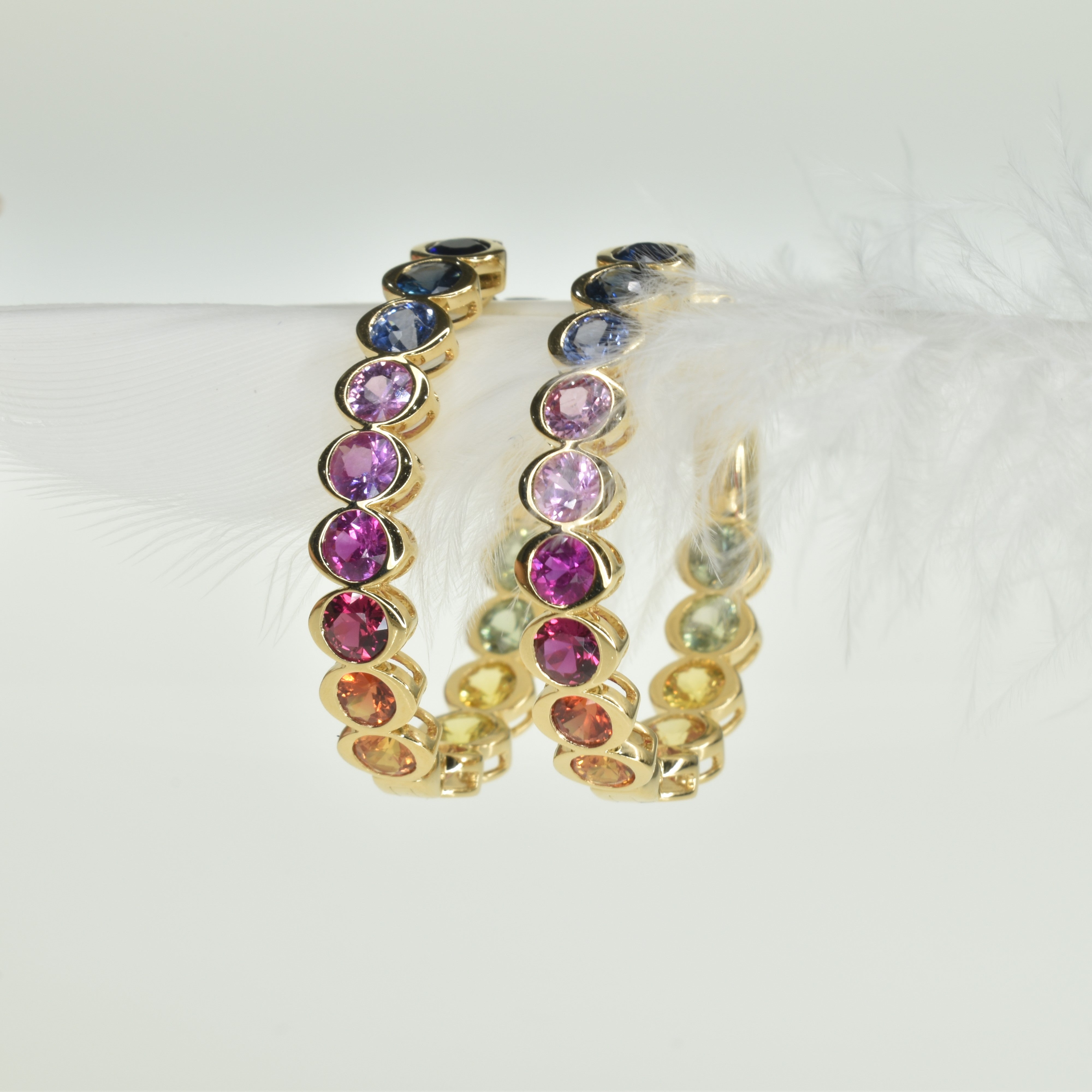 Rainbow Sapphire Bezel Set Earrings