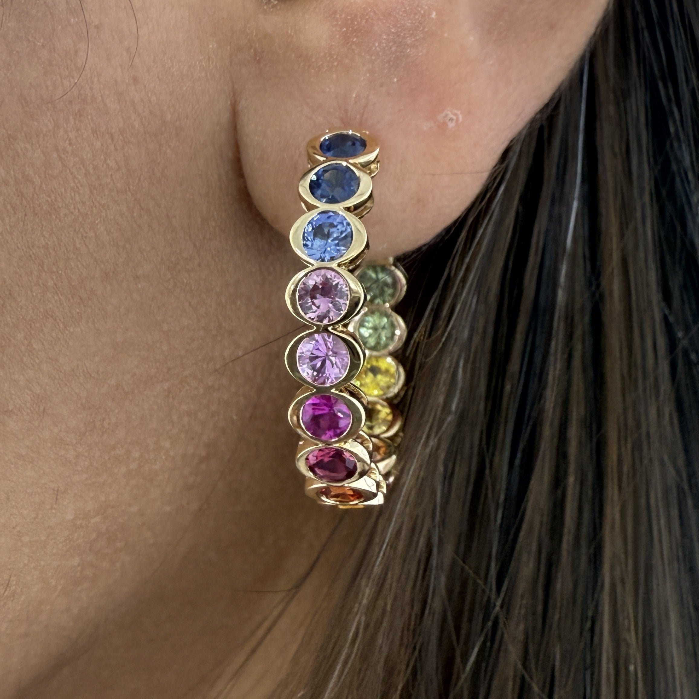 Rainbow Sapphire Bezel Set Earrings