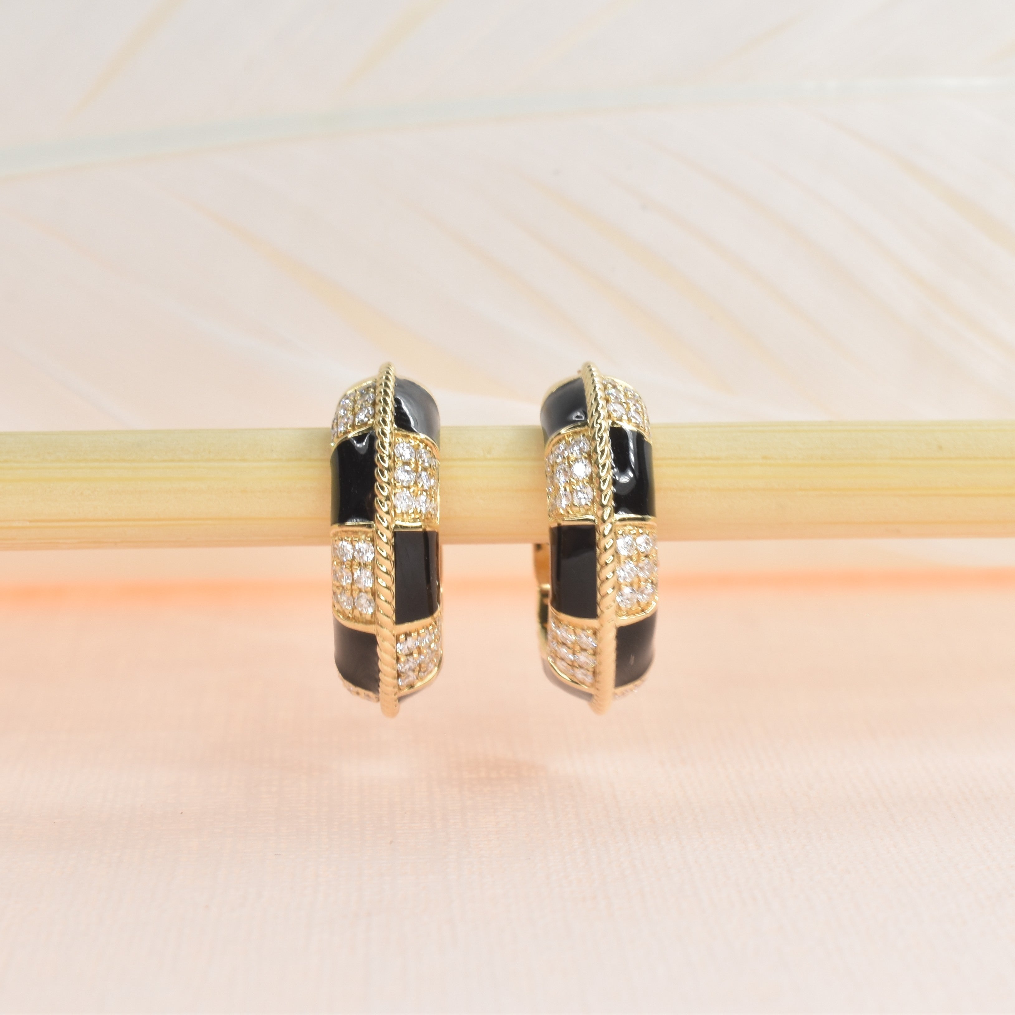 Art Deco Black Enamel and Gold Earrings