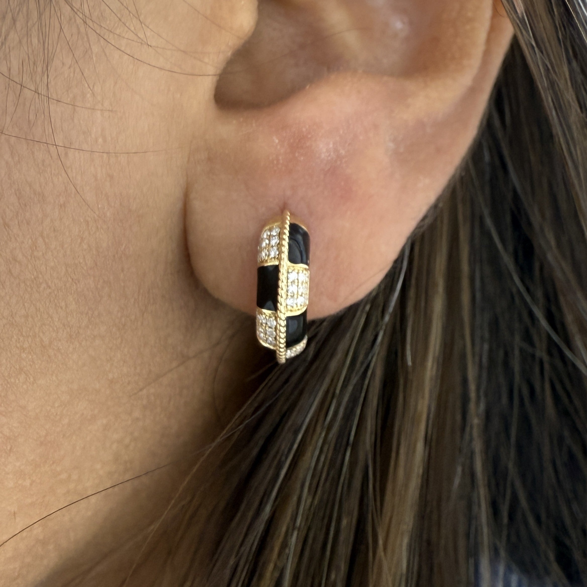 Art Deco Black Enamel and Gold Earrings