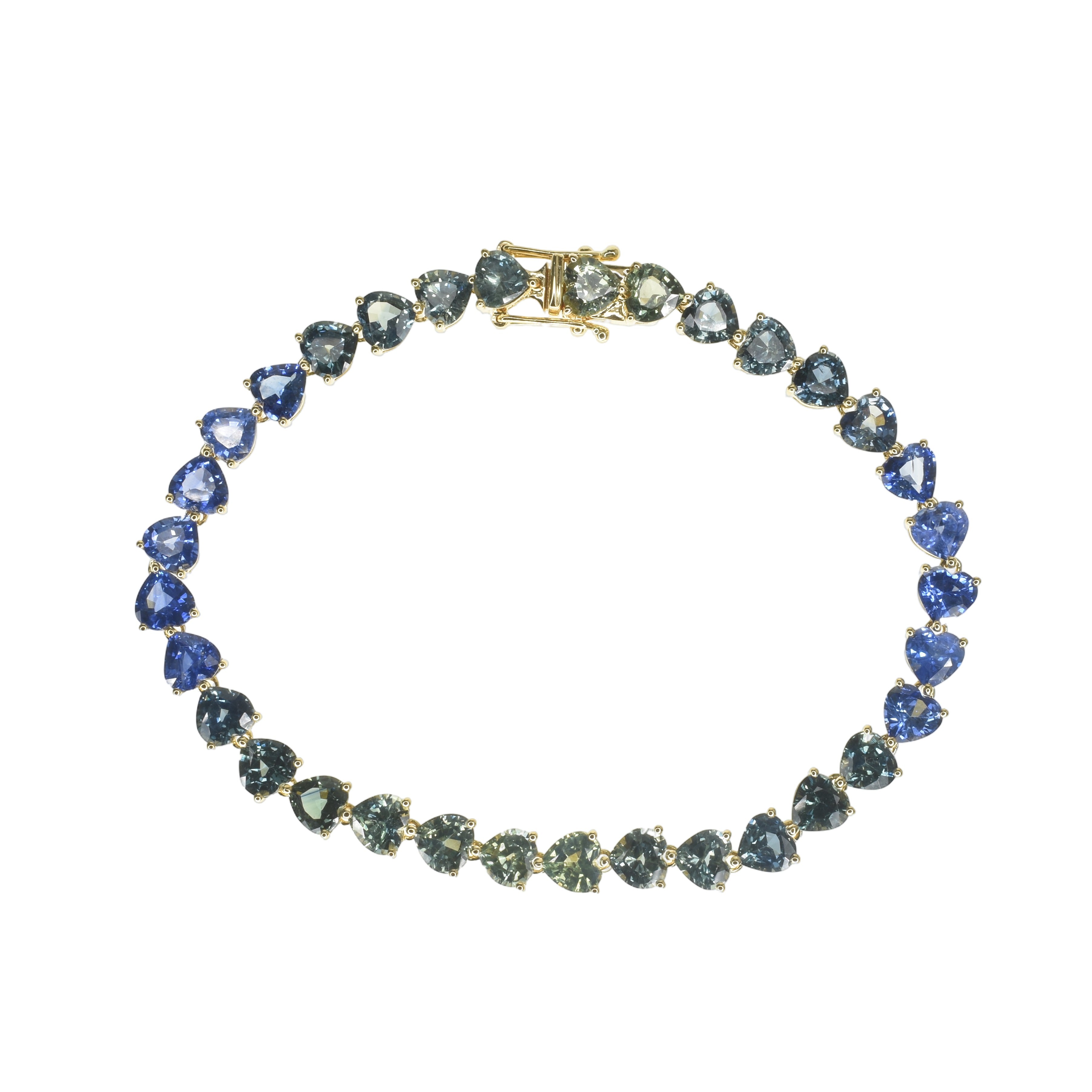 Heart Shaped Green to Blue Sapphire Bracelet