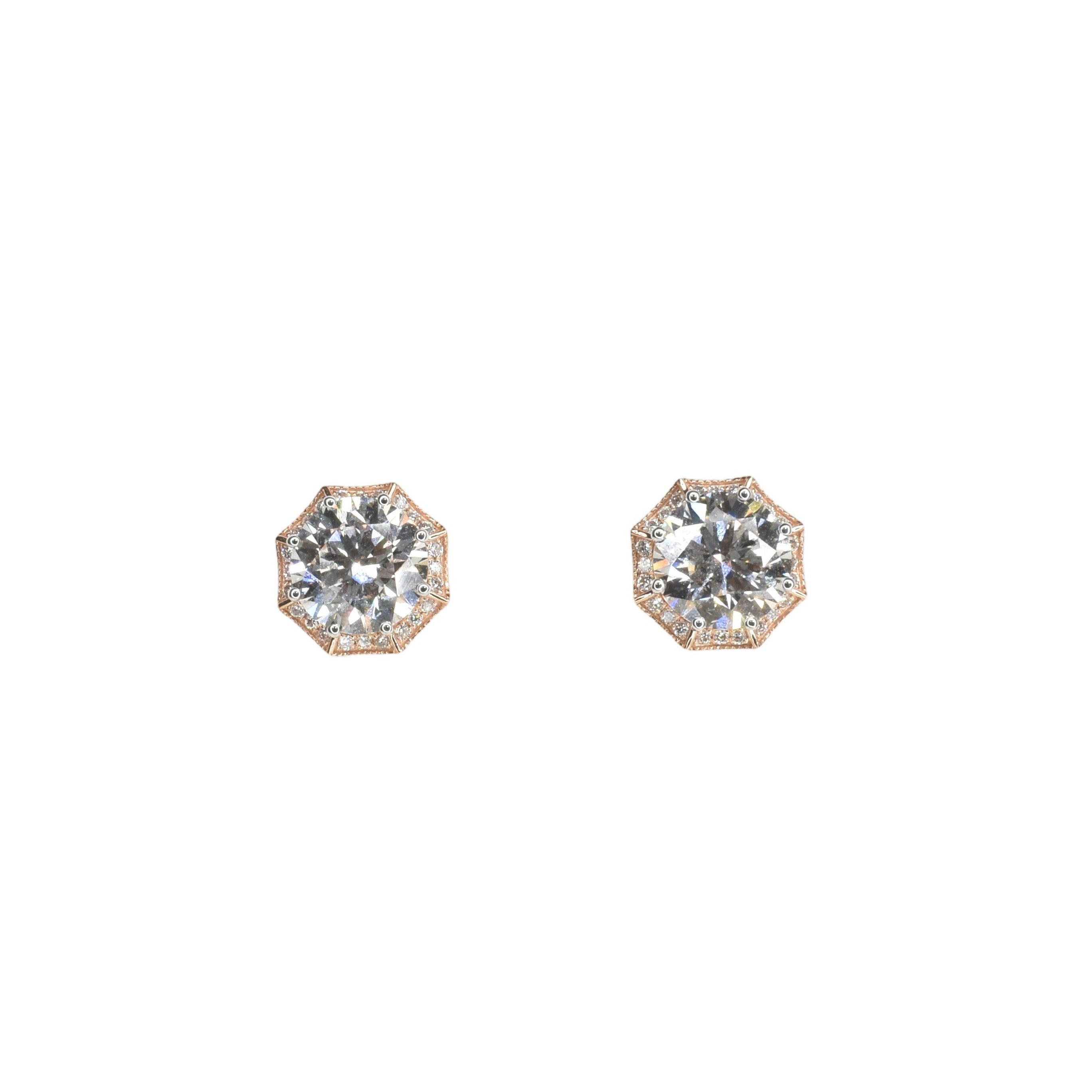 2.5ct Round Lab Grown Diamond Earrings in a Hex Setting
