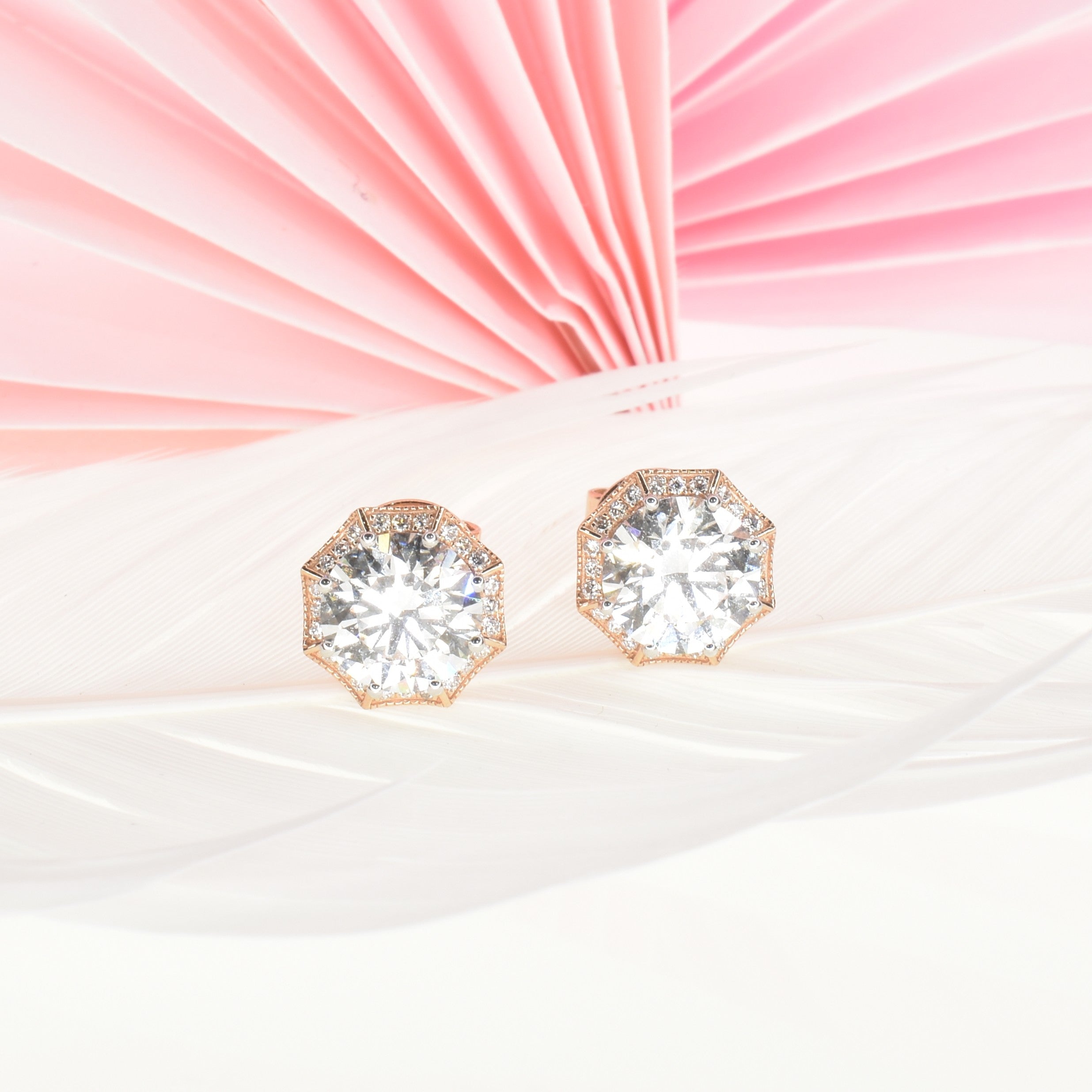 2.5ct Round Lab Grown Diamond Earrings in a Hex Setting