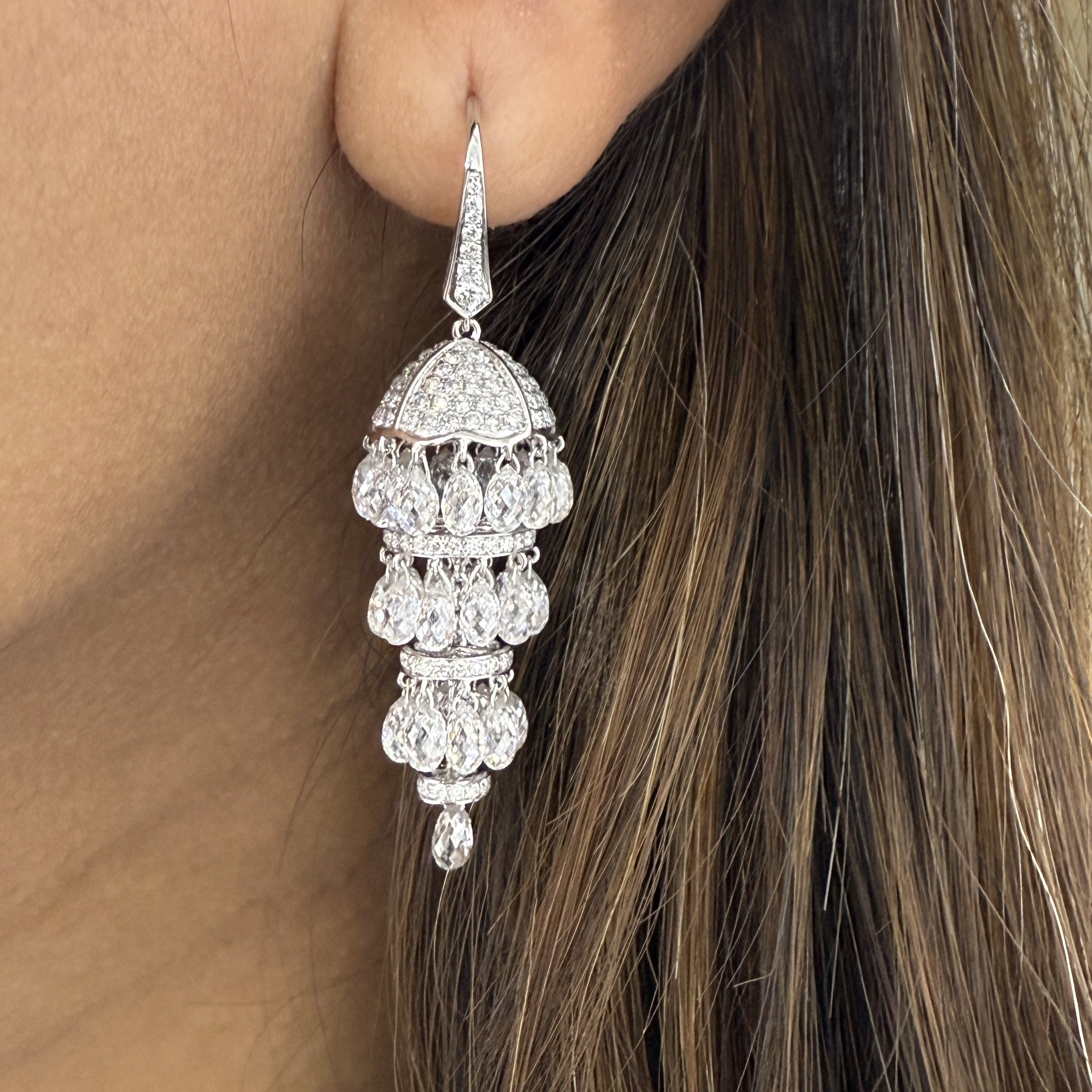 Lab Grown Briolette Diamond Chandelier Earrings