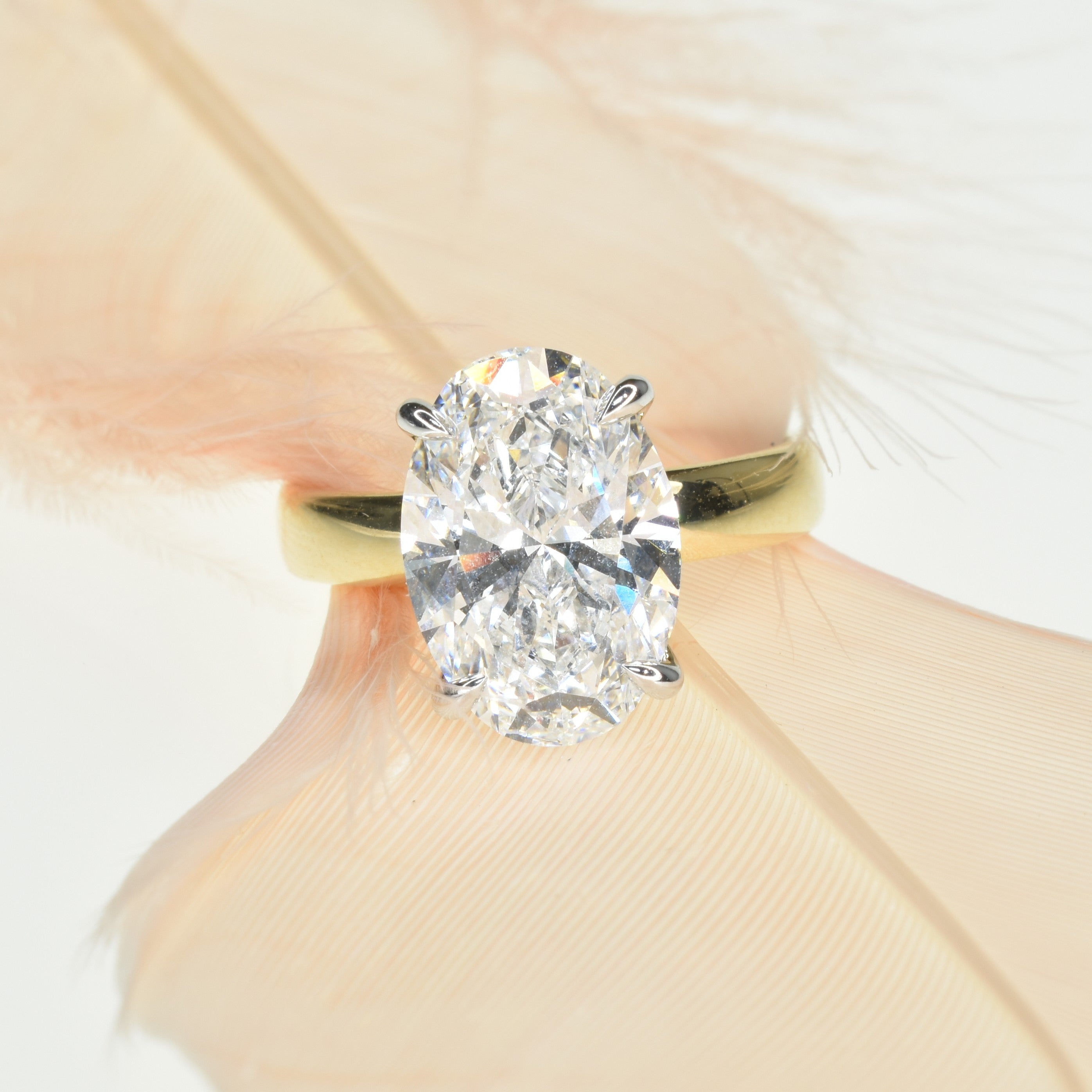 4ct Oval Shape Lab Grown Diamond Engagement Ring in a wide band and underhalo setting