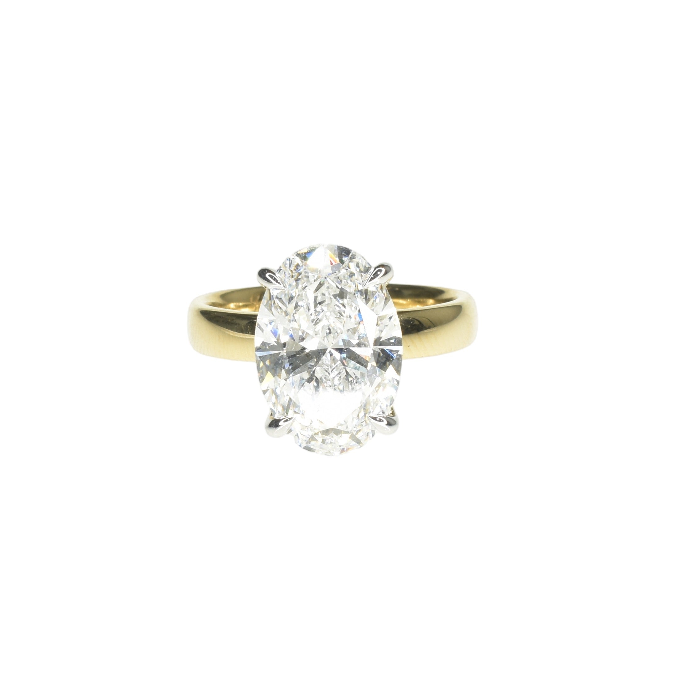 4ct Oval Shape Lab Grown Diamond Engagement Ring in a wide band and underhalo setting