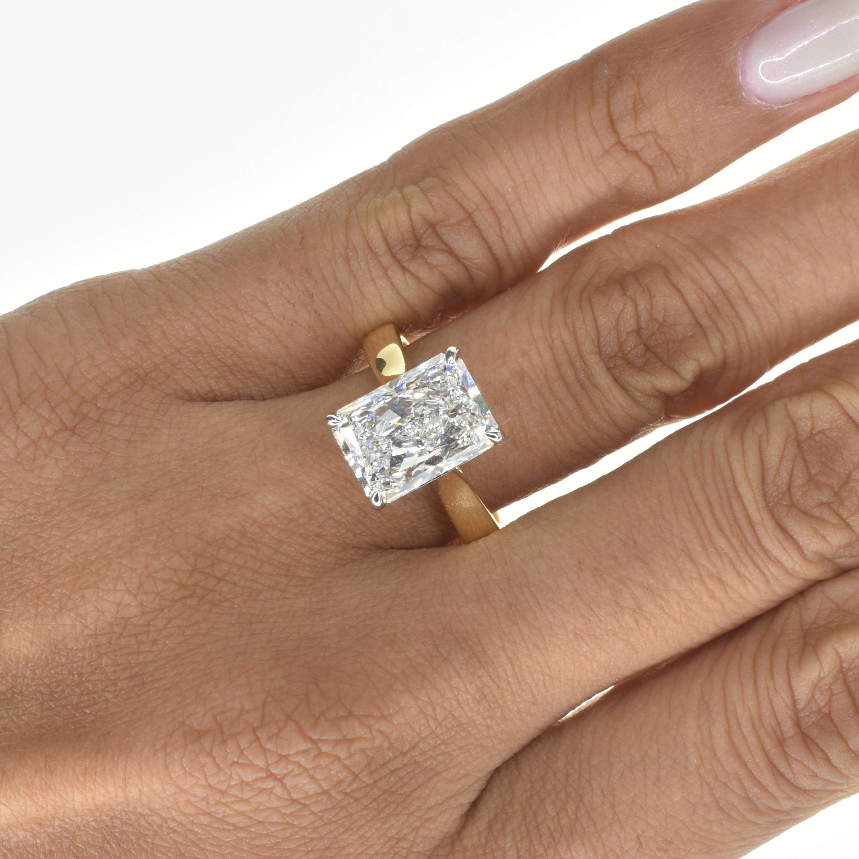 4ct Radiant Cut Lab Grown Diamond Engagement Ring with Tapered Band