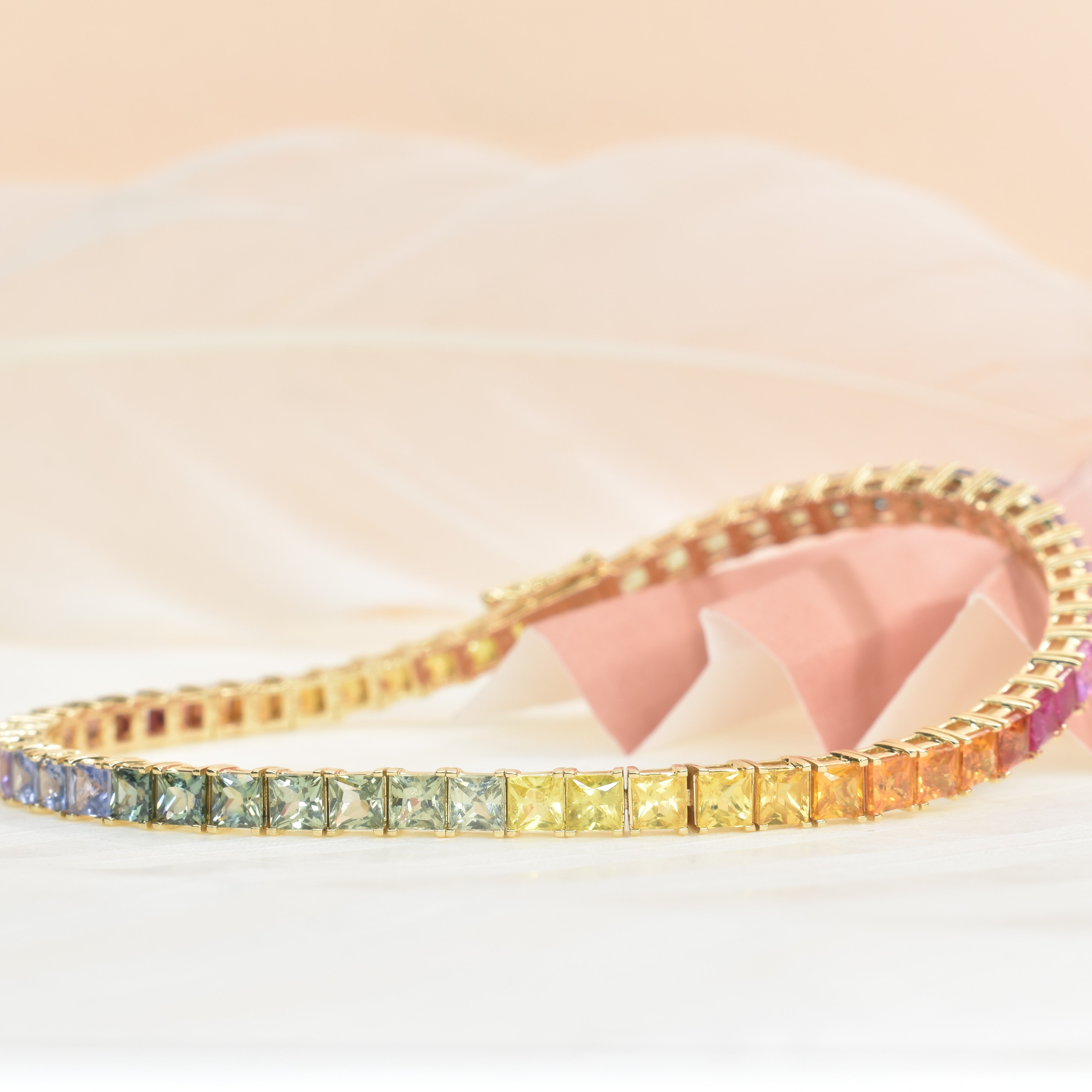 Princess Cut Rainbow Sapphire Bracelet