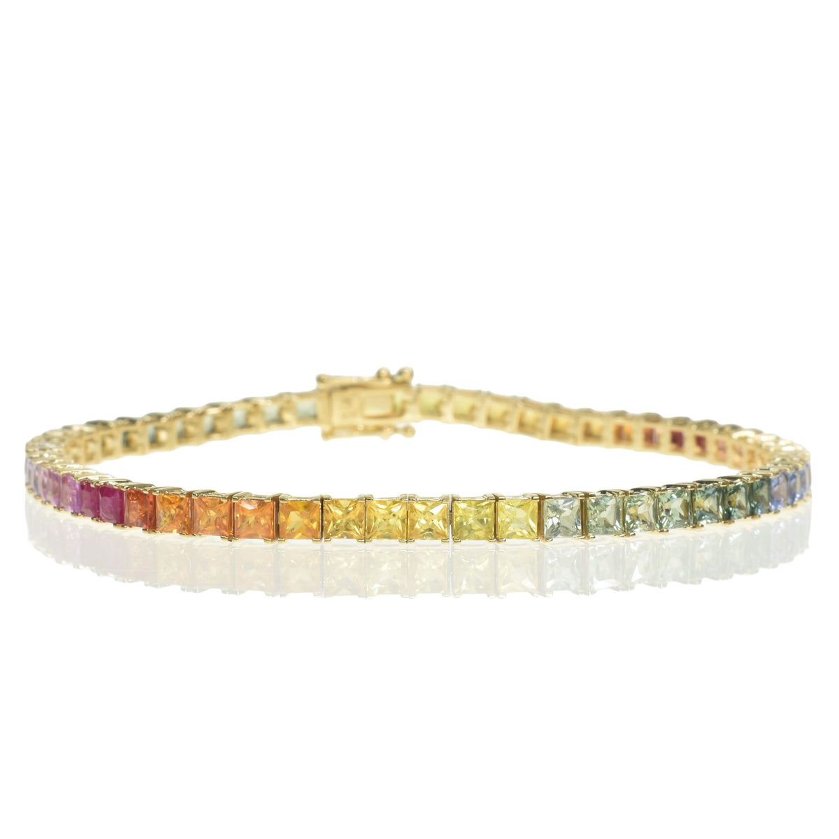 2.7mm Princess Cut Rainbow Sapphire Bracelet