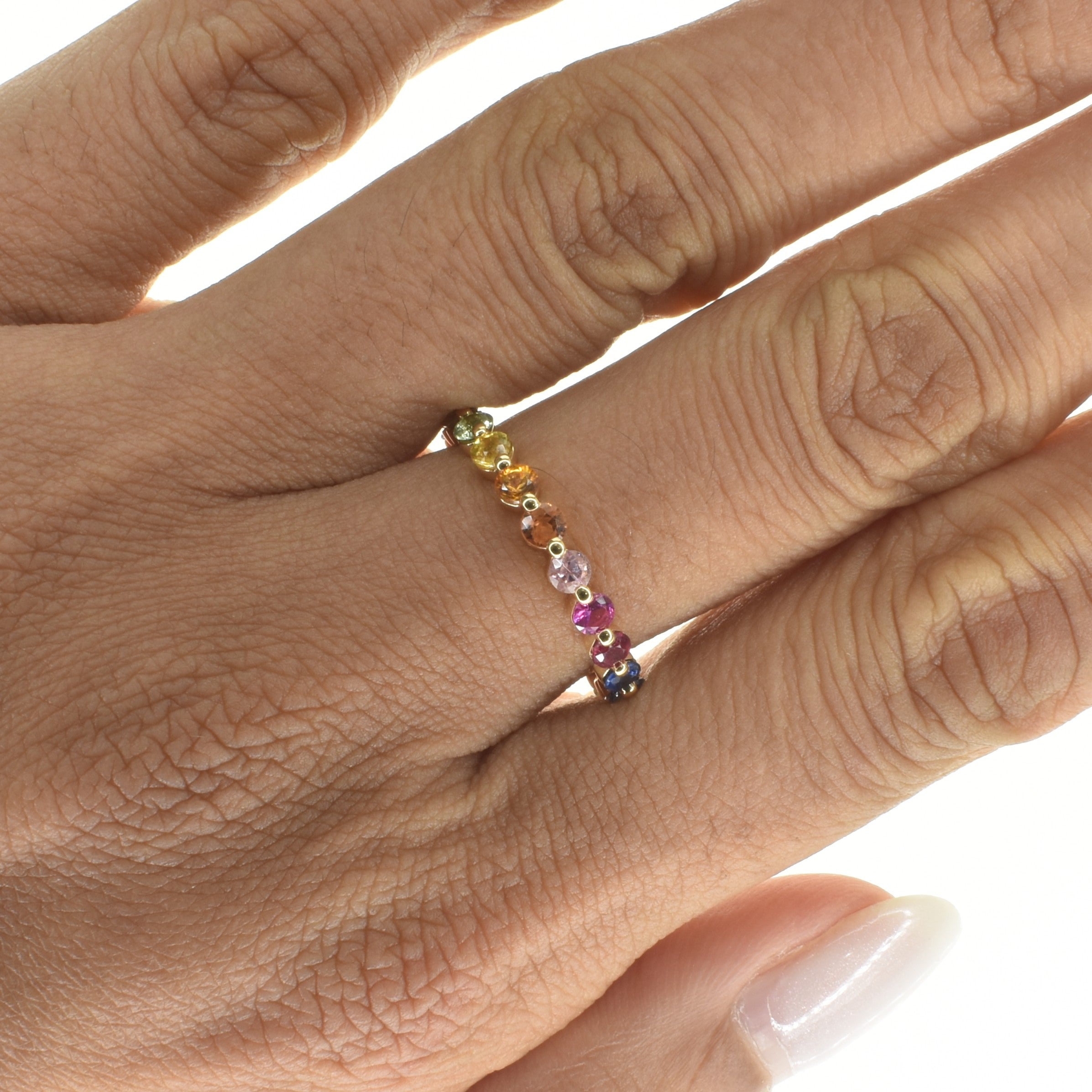 Bubble Set Rainbow Sapphire Ring