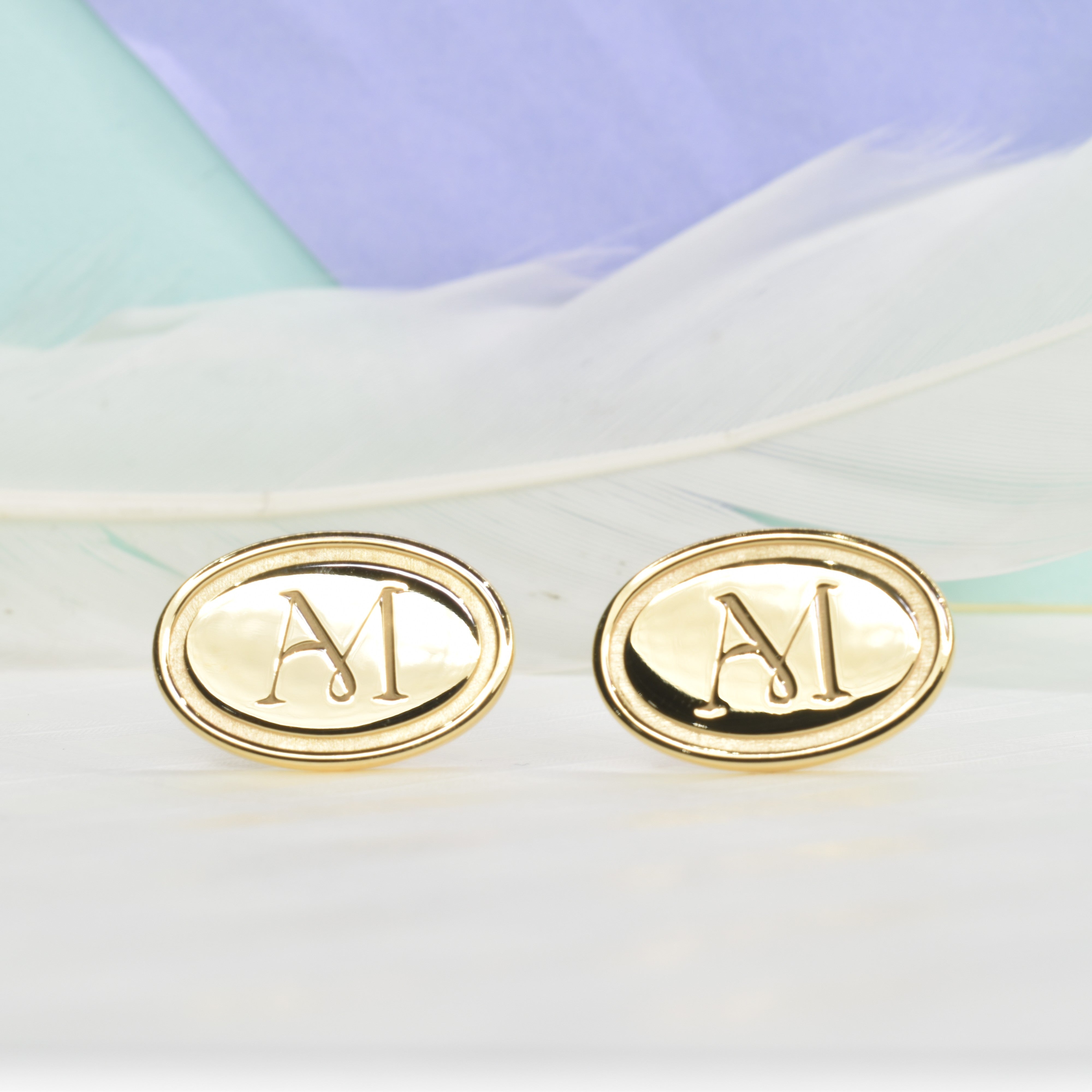 Engraved Initial Cufflinks in Gold
