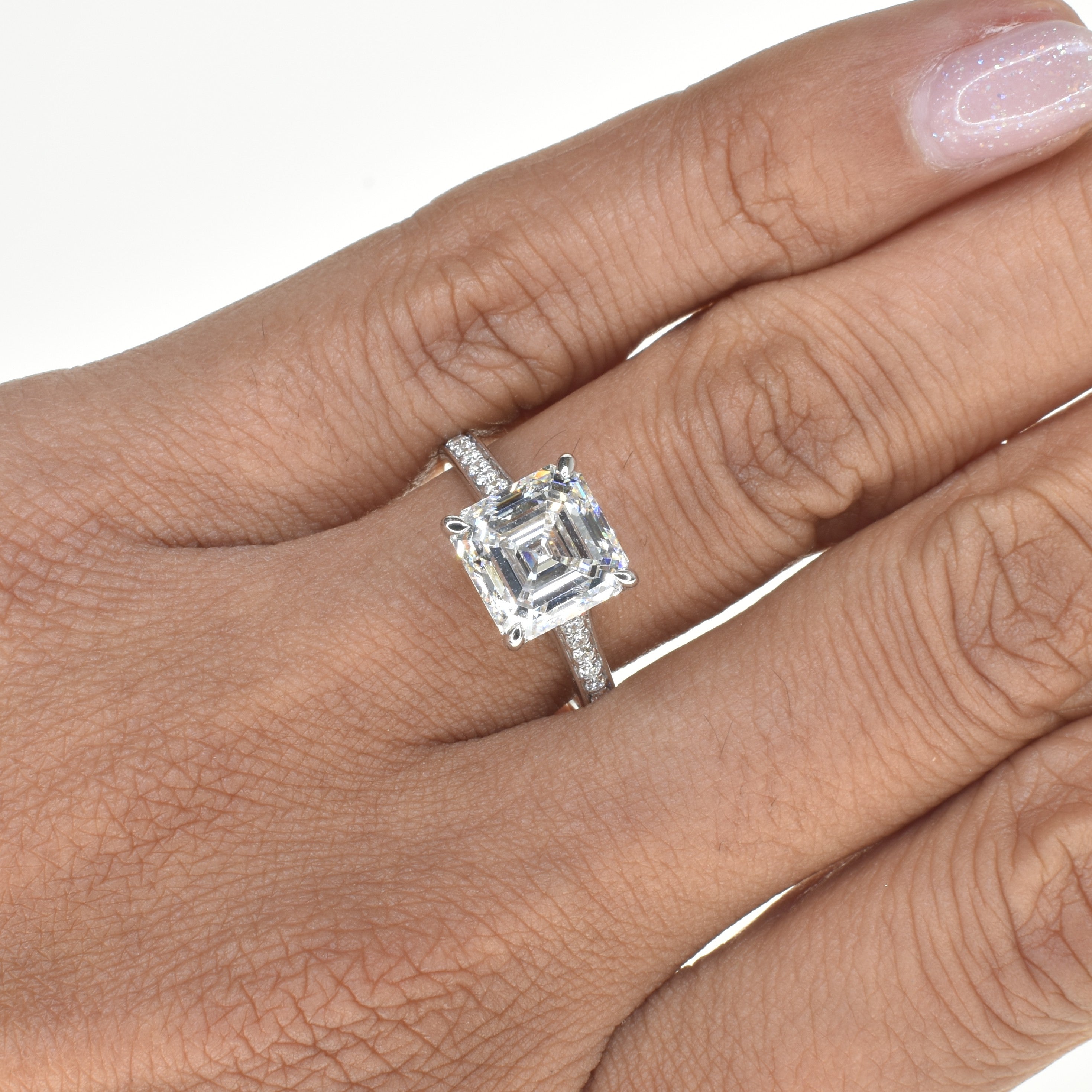 3ct Asscher Cut Lab Grown Diamond Ring With Diamond Band
