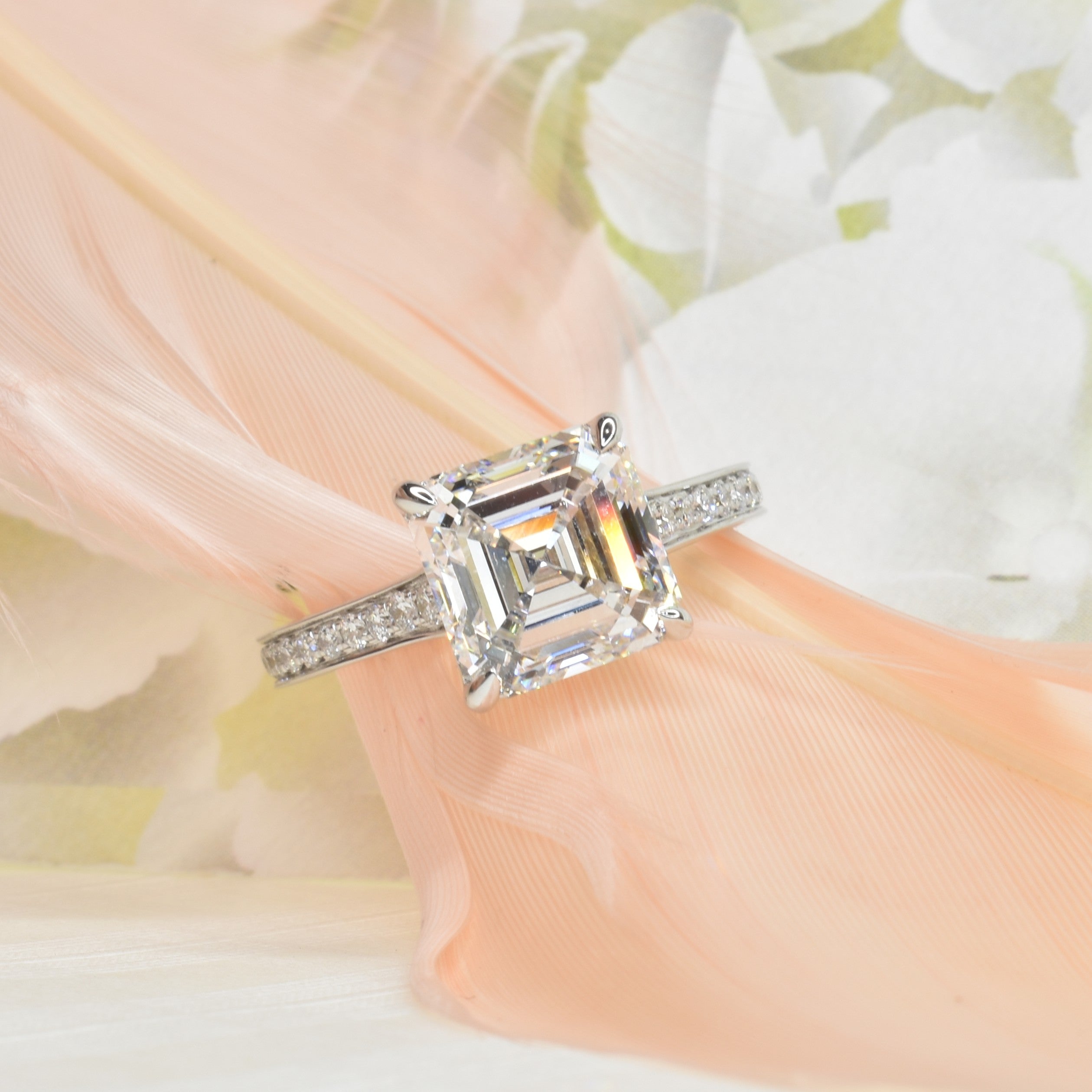 3ct Asscher Cut Lab Grown Diamond Ring With Diamond Band