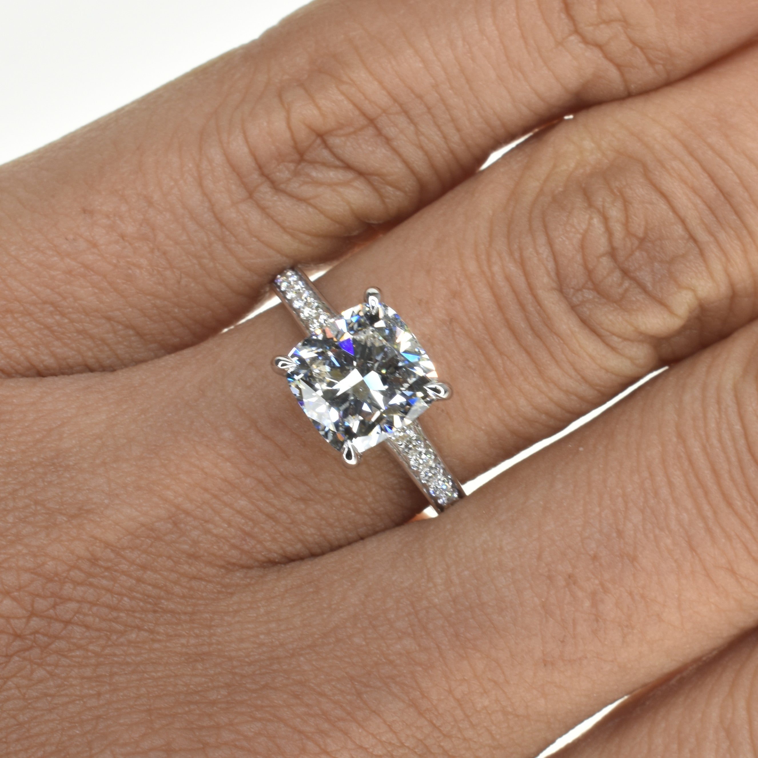Cushion Diamond ring with pave setting