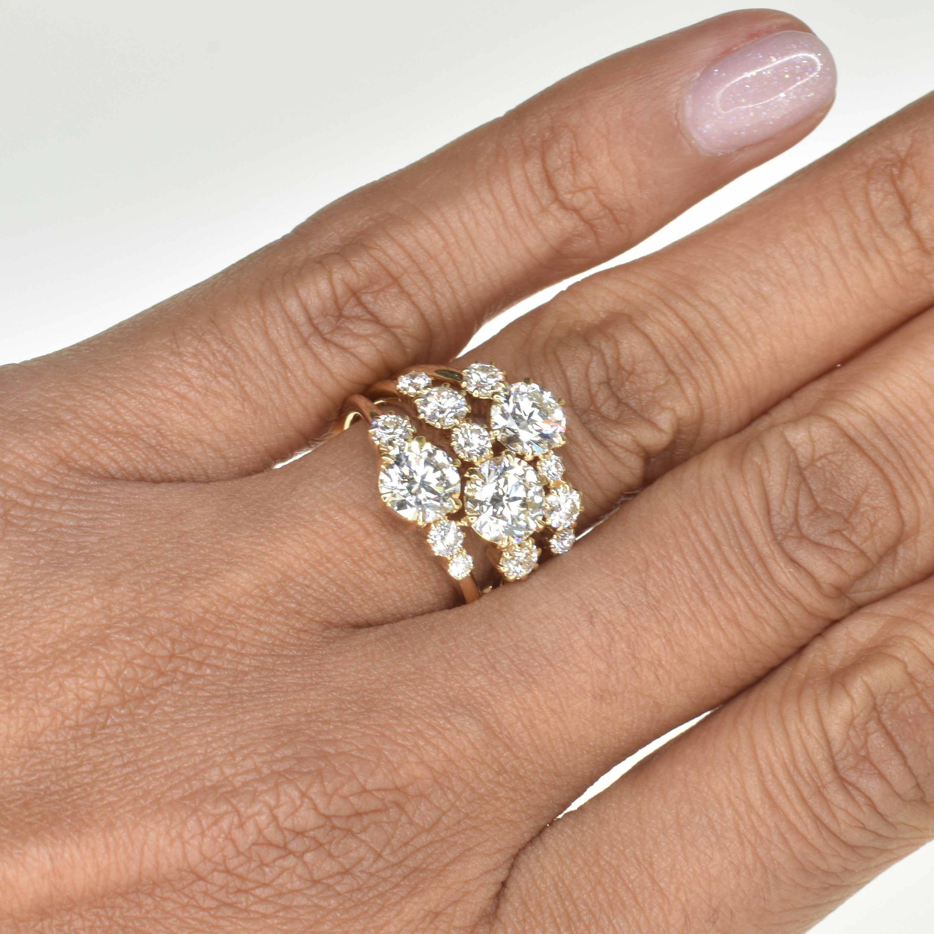 Multi Diamond Three Band Ring