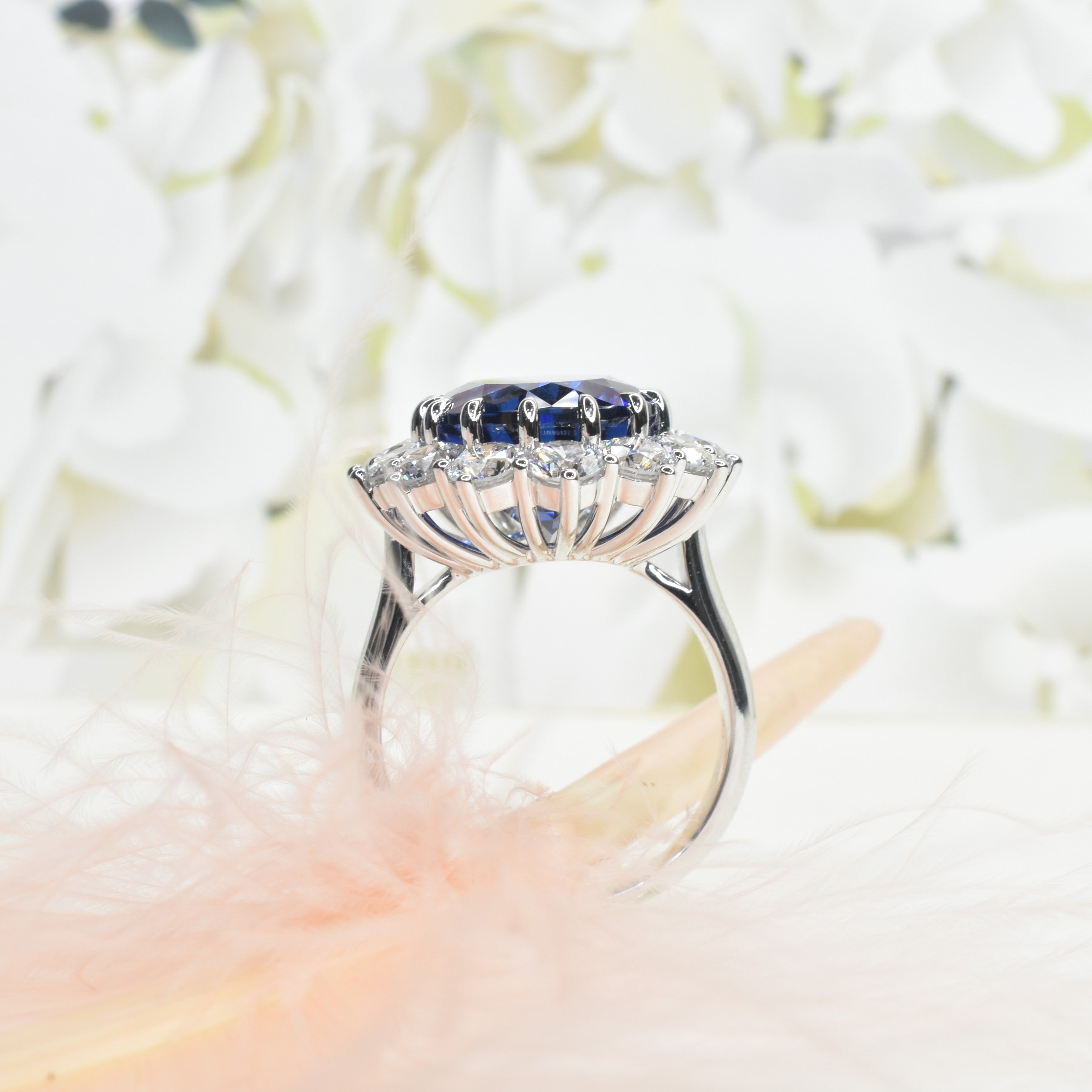 Lab Grown Oval Sapphire Ring with Halo