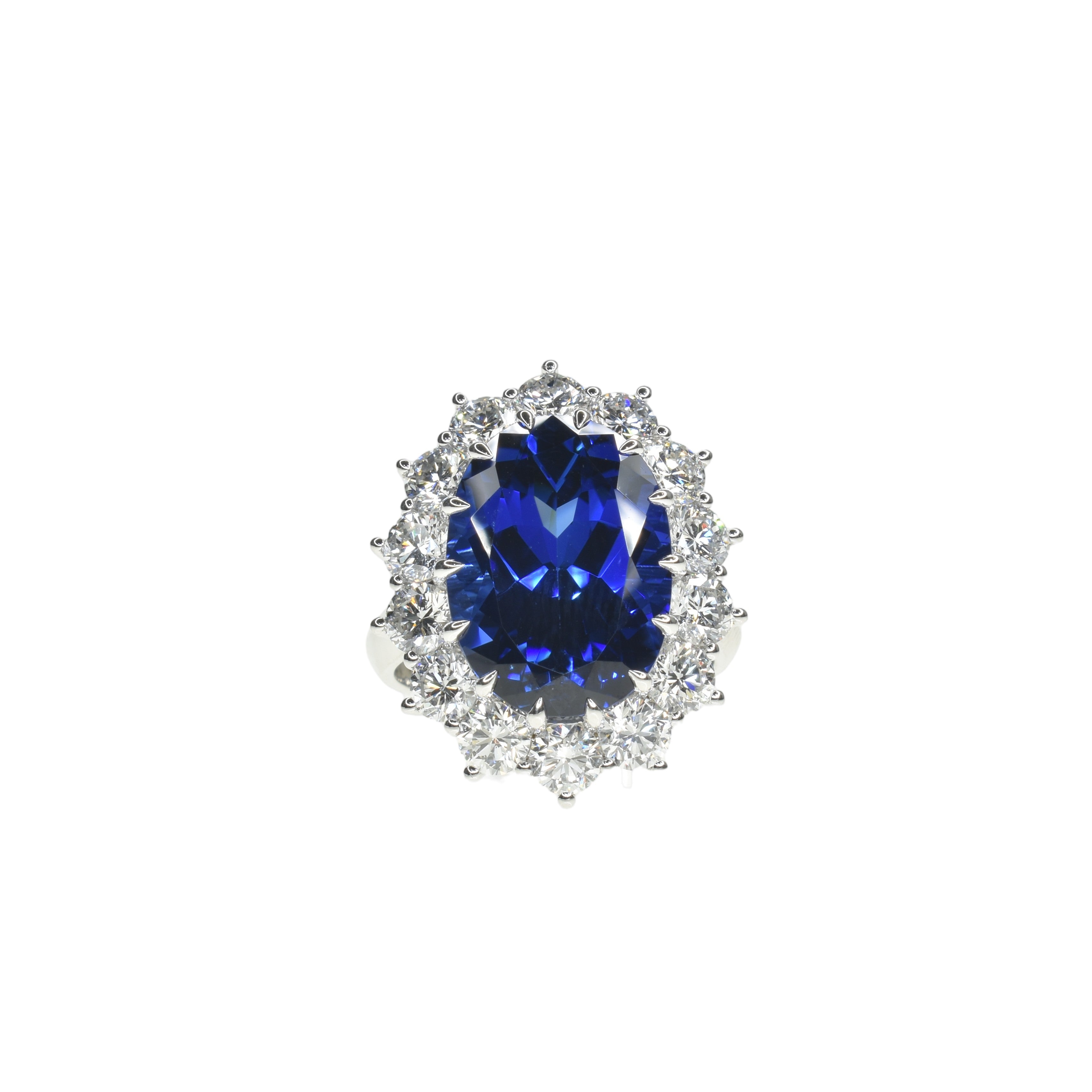 Lab Grown Oval Sapphire Ring with Halo