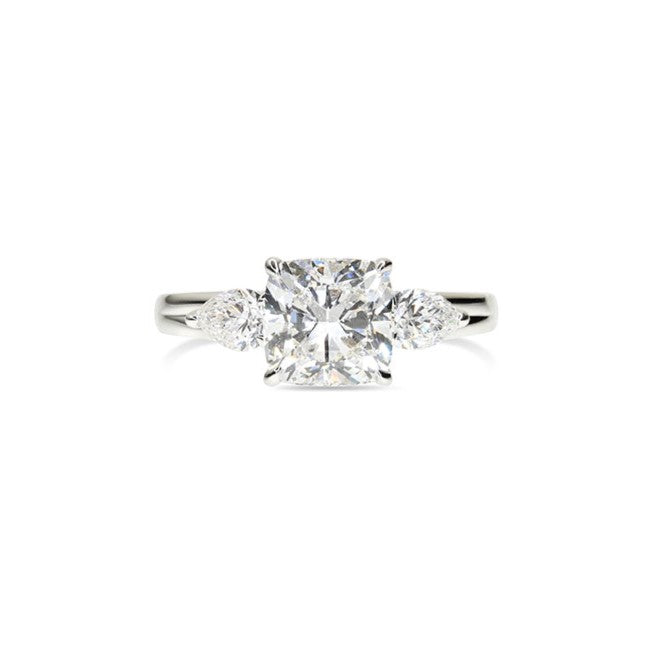 Cushion Cut Diamond Ring with Pear Diamonds
