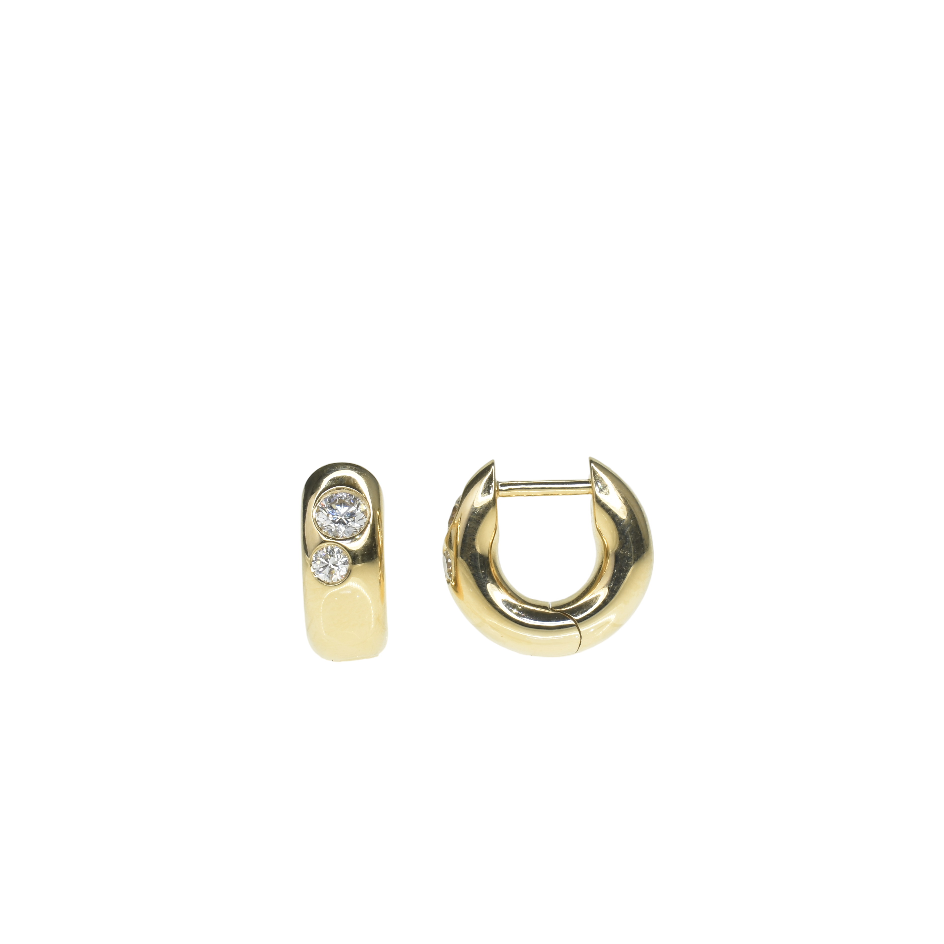 5mm Wide Yellow Gold and Diamond Huggies