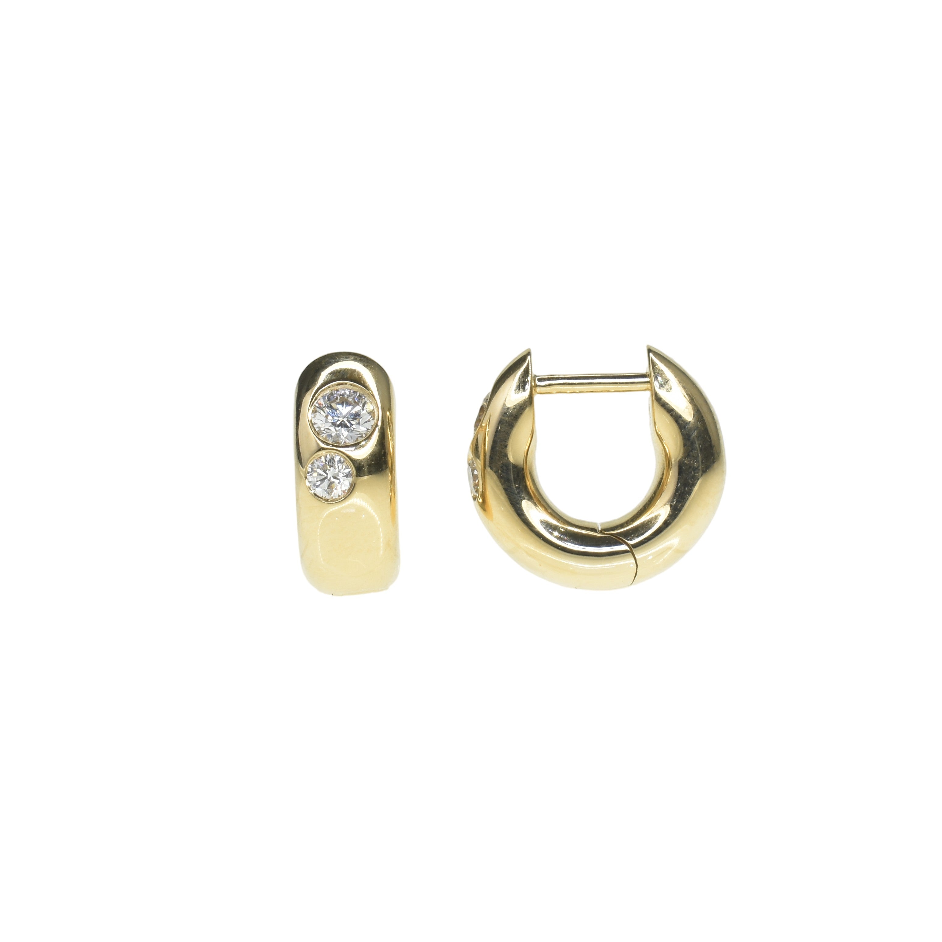 5mm Wide Yellow Gold and Diamond Huggies